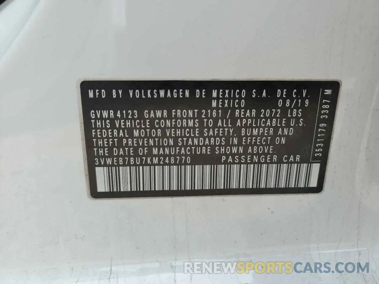 13 fotografías del automóvil dañado 3VWEB7BU7KM248770 VOLKSWAGEN JETTA 2019