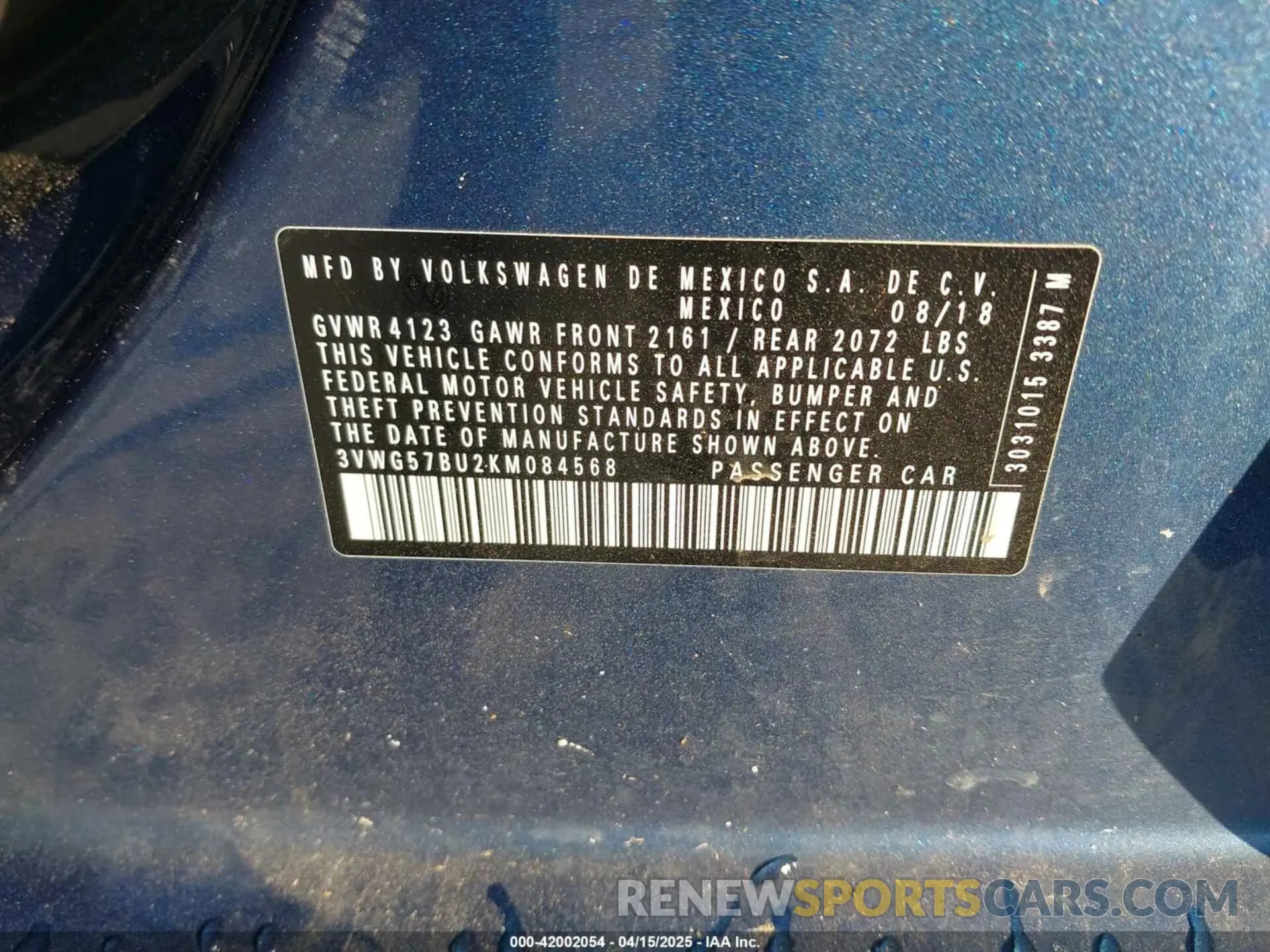 9 fotografías del automóvil dañado 3VWG57BU2KM084568 VOLKSWAGEN JETTA 2019