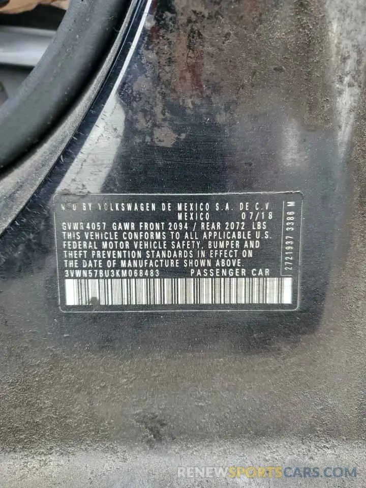 13 fotografías del automóvil dañado 3VWN57BU3KM068483 VOLKSWAGEN JETTA 2019