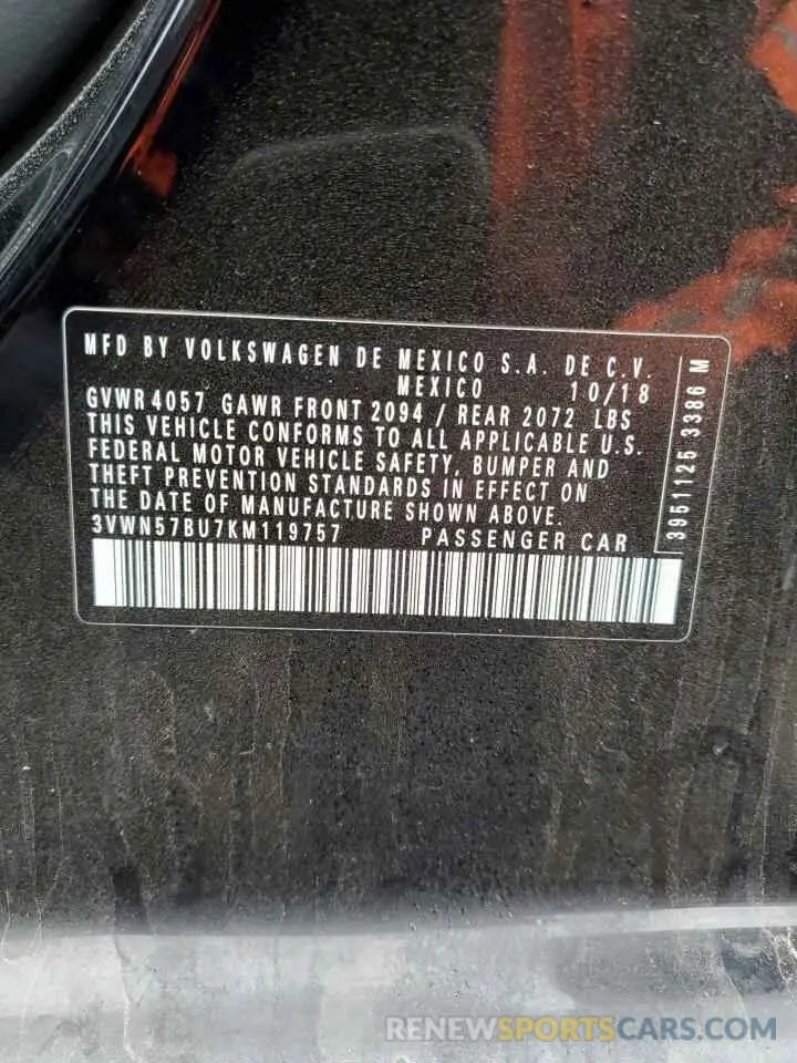 13 fotografías del automóvil dañado 3VWN57BU7KM119757 VOLKSWAGEN JETTA 2019
