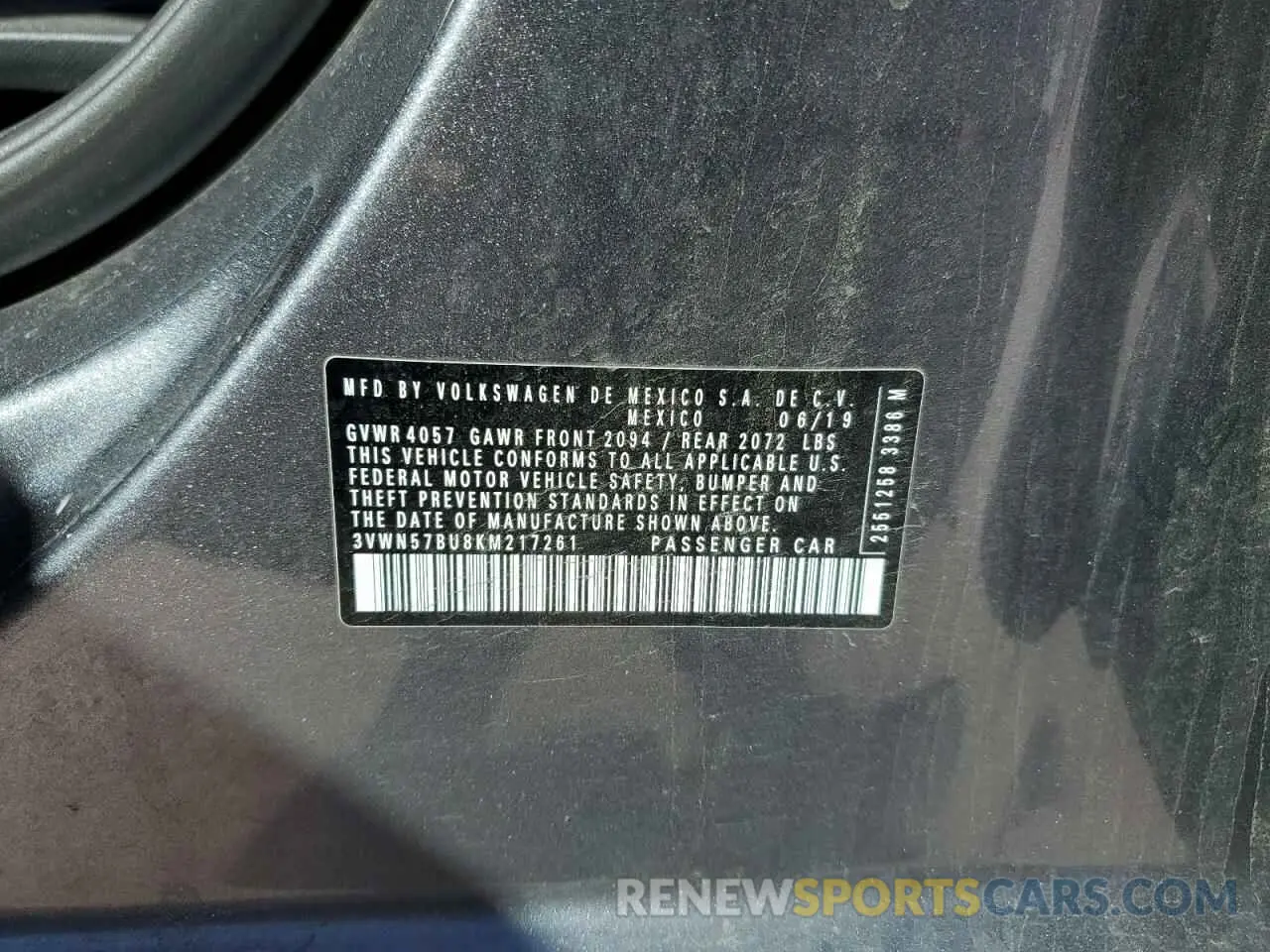 12 fotografías del automóvil dañado 3VWN57BU8KM217261 VOLKSWAGEN JETTA 2019