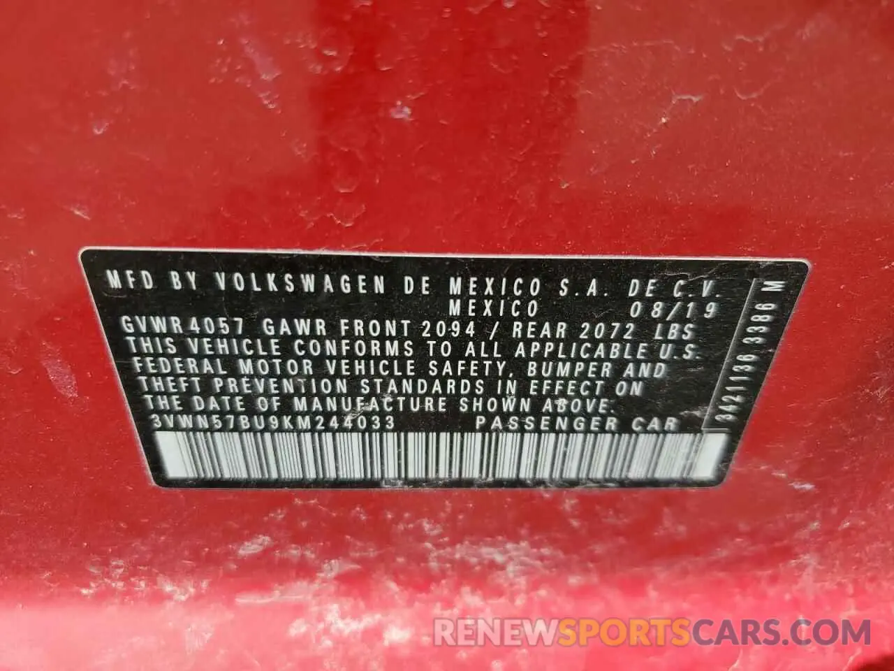 12 fotografías del automóvil dañado 3VWN57BU9KM244033 VOLKSWAGEN JETTA 2019