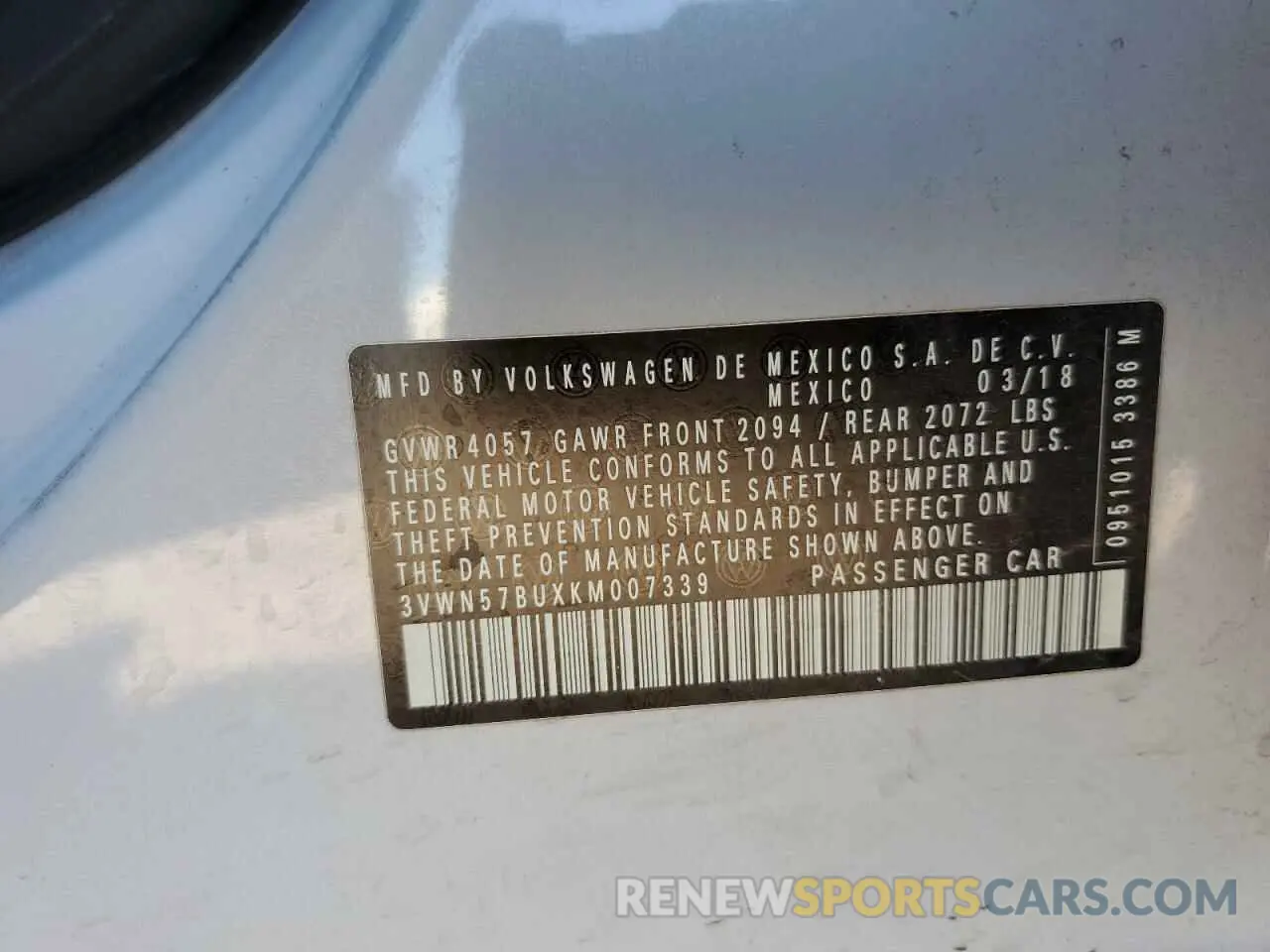 13 fotografías del automóvil dañado 3VWN57BUXKM007339 VOLKSWAGEN JETTA 2019