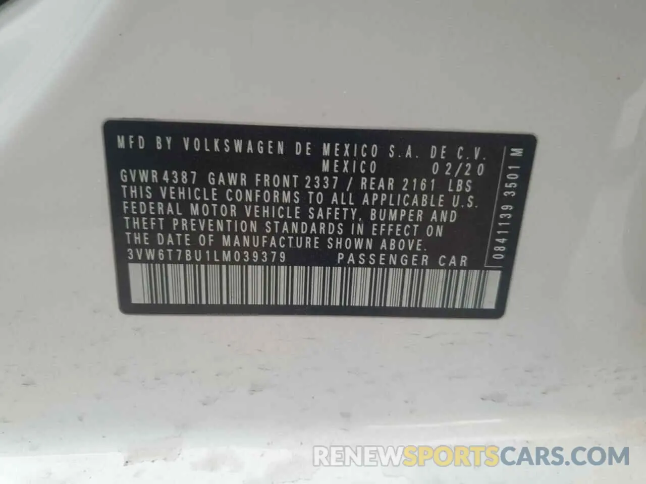 12 fotografías del automóvil dañado 3VW6T7BU1LM039379 VOLKSWAGEN JETTA 2020