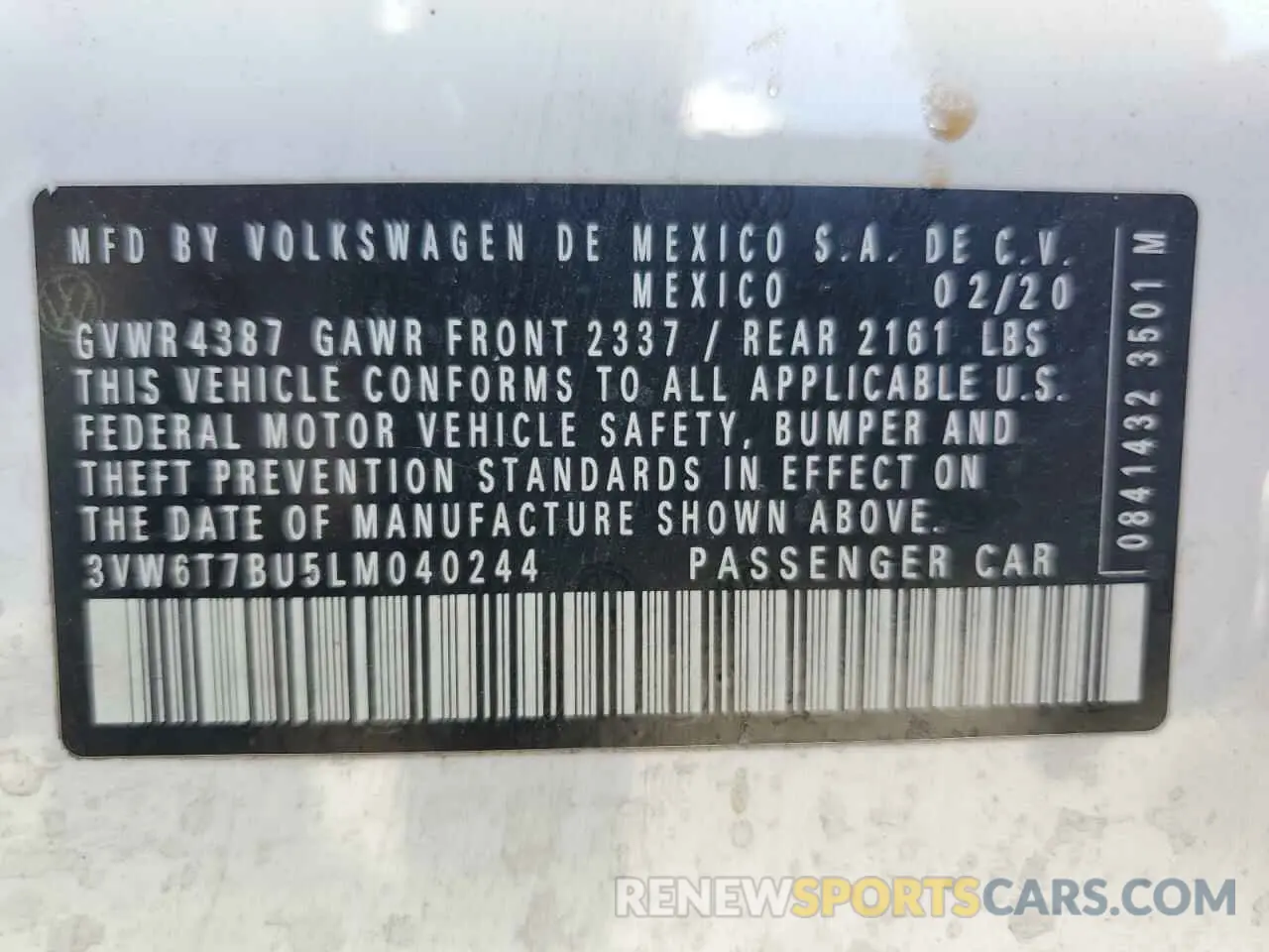 12 fotografías del automóvil dañado 3VW6T7BU5LM040244 VOLKSWAGEN JETTA 2020