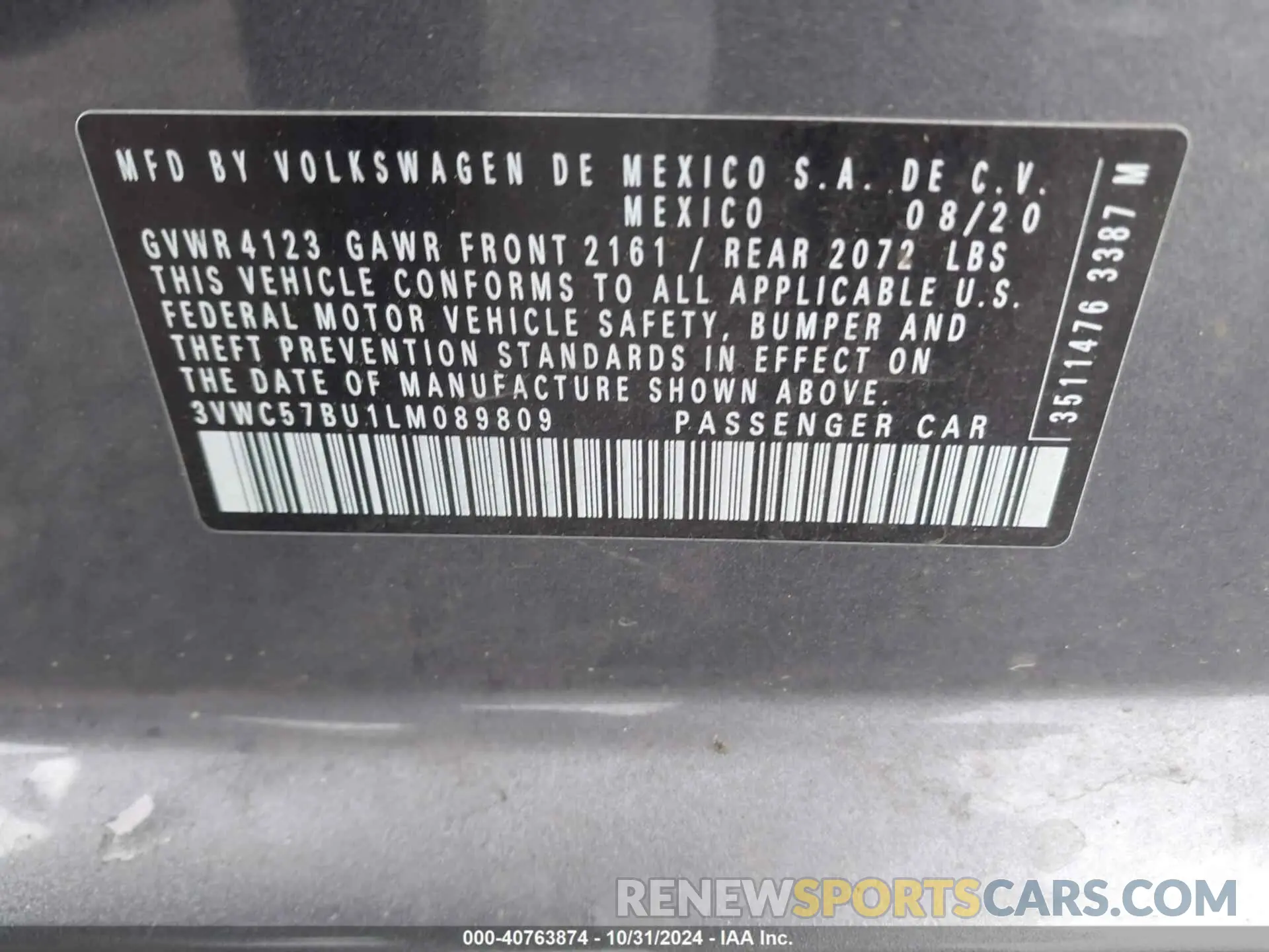 9 fotografías del automóvil dañado 3VWC57BU1LM089809 VOLKSWAGEN JETTA 2020