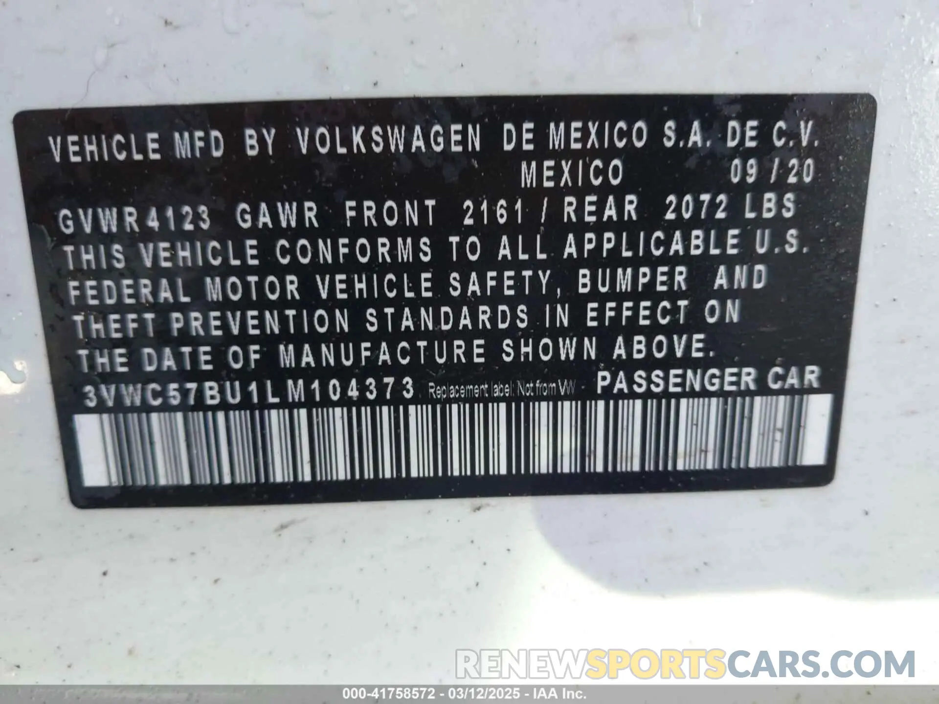 9 fotografías del automóvil dañado 3VWC57BU1LM104373 VOLKSWAGEN JETTA 2020