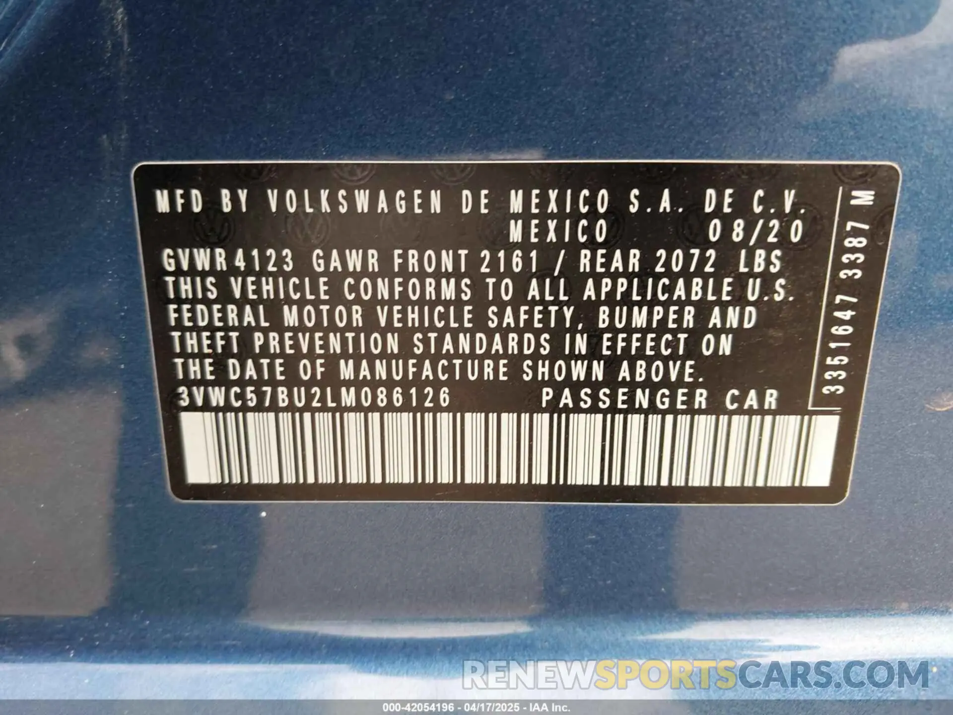 9 fotografías del automóvil dañado 3VWC57BU2LM086126 VOLKSWAGEN JETTA 2020
