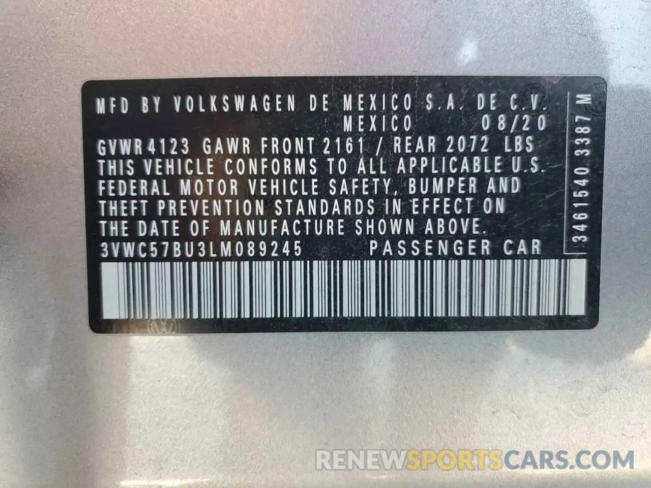 12 fotografías del automóvil dañado 3VWC57BU3LM089245 VOLKSWAGEN JETTA 2020