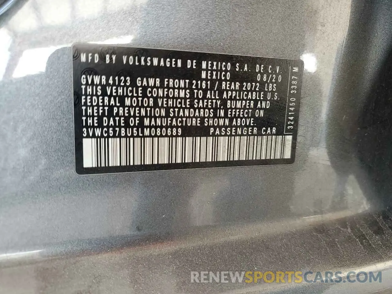 12 fotografías del automóvil dañado 3VWC57BU5LM080689 VOLKSWAGEN JETTA 2020