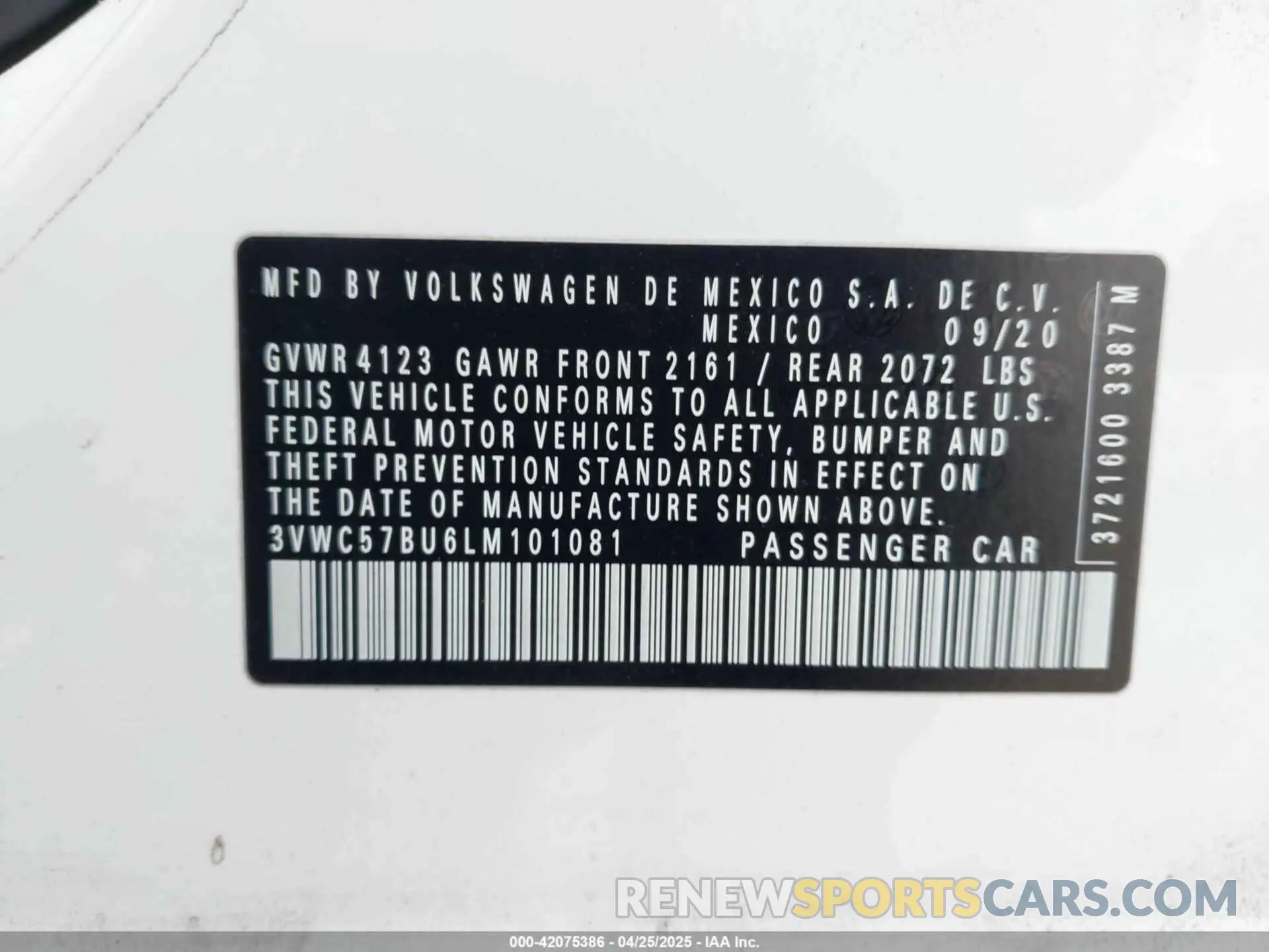 9 fotografías del automóvil dañado 3VWC57BU6LM101081 VOLKSWAGEN JETTA 2020