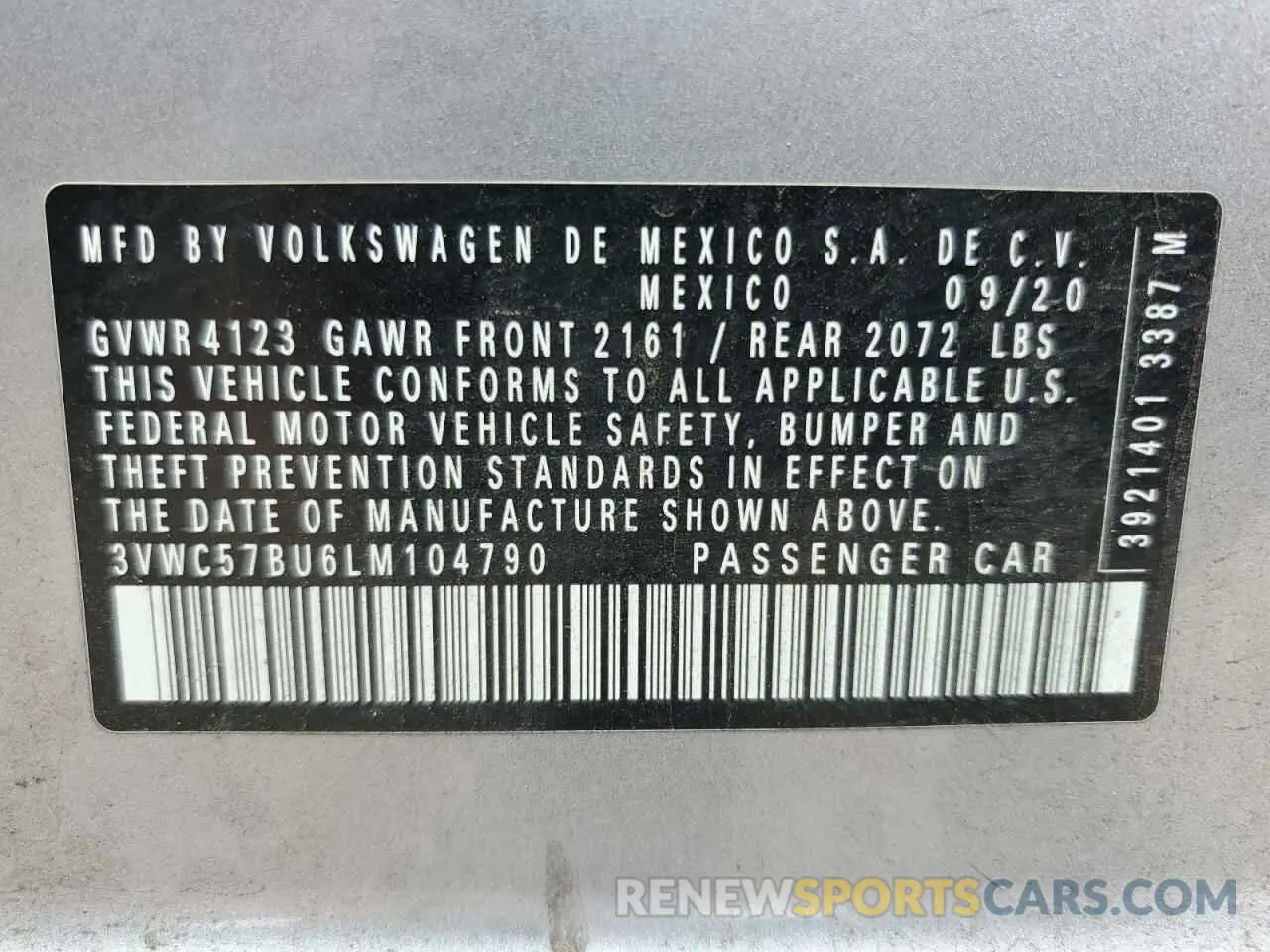 12 fotografías del automóvil dañado 3VWC57BU6LM104790 VOLKSWAGEN JETTA 2020