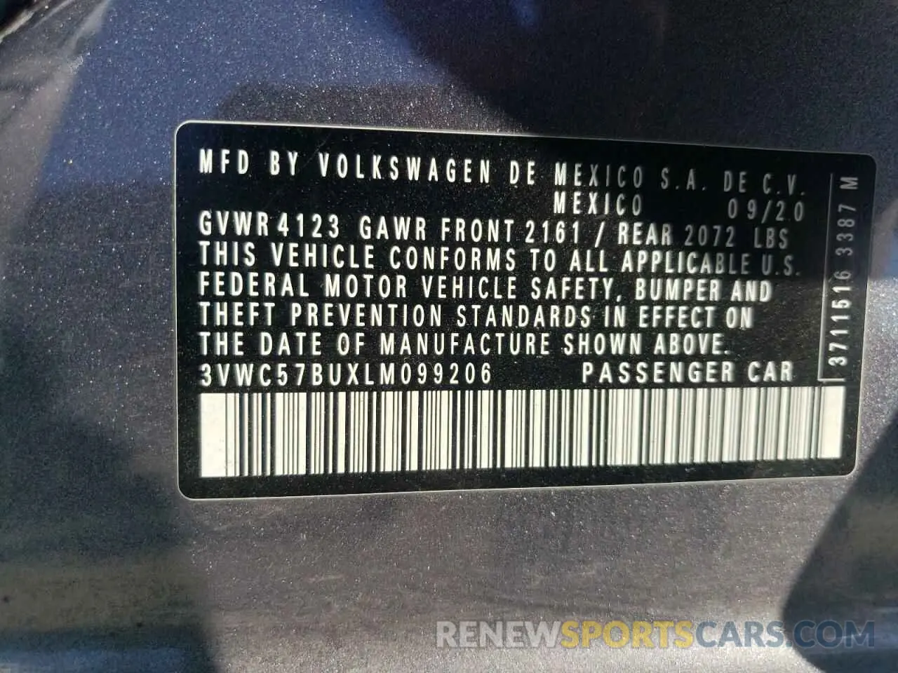 12 fotografías del automóvil dañado 3VWC57BUXLM099206 VOLKSWAGEN JETTA 2020