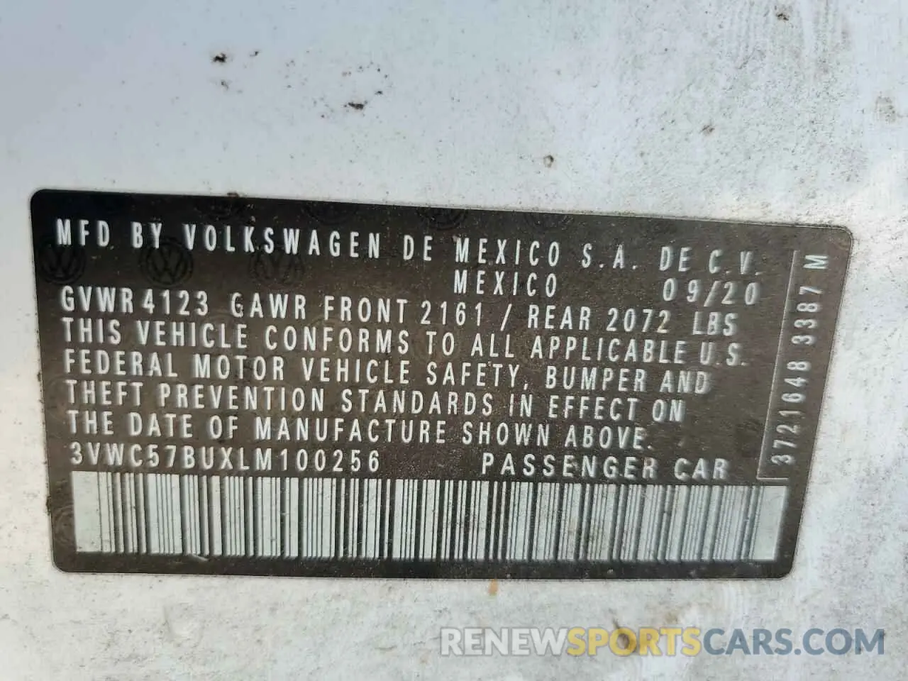 12 fotografías del automóvil dañado 3VWC57BUXLM100256 VOLKSWAGEN JETTA 2020