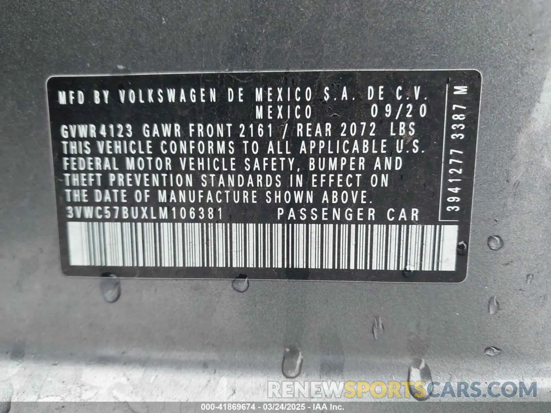 9 fotografías del automóvil dañado 3VWC57BUXLM106381 VOLKSWAGEN JETTA 2020