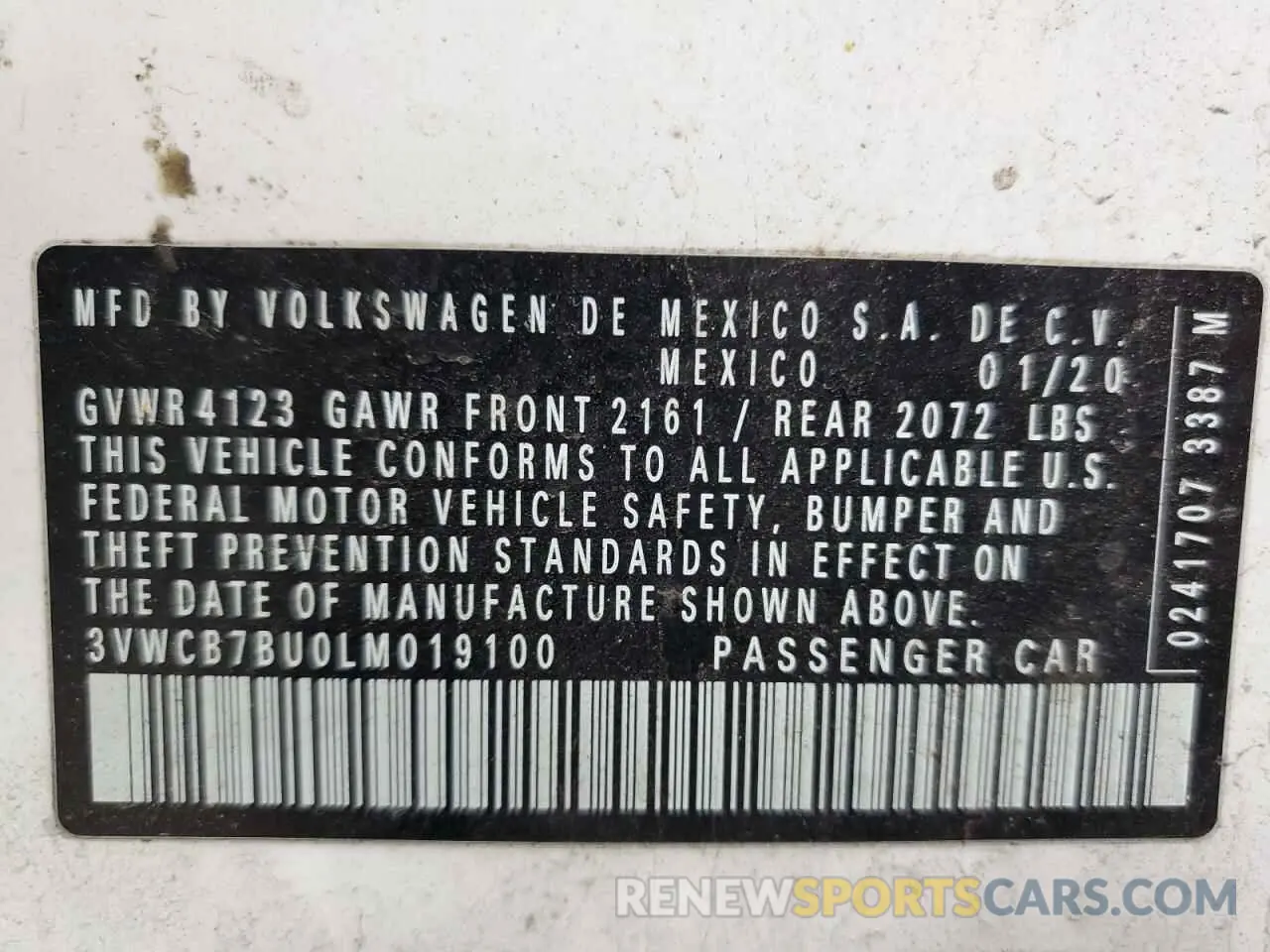 12 fotografías del automóvil dañado 3VWCB7BU0LM019100 VOLKSWAGEN JETTA 2020