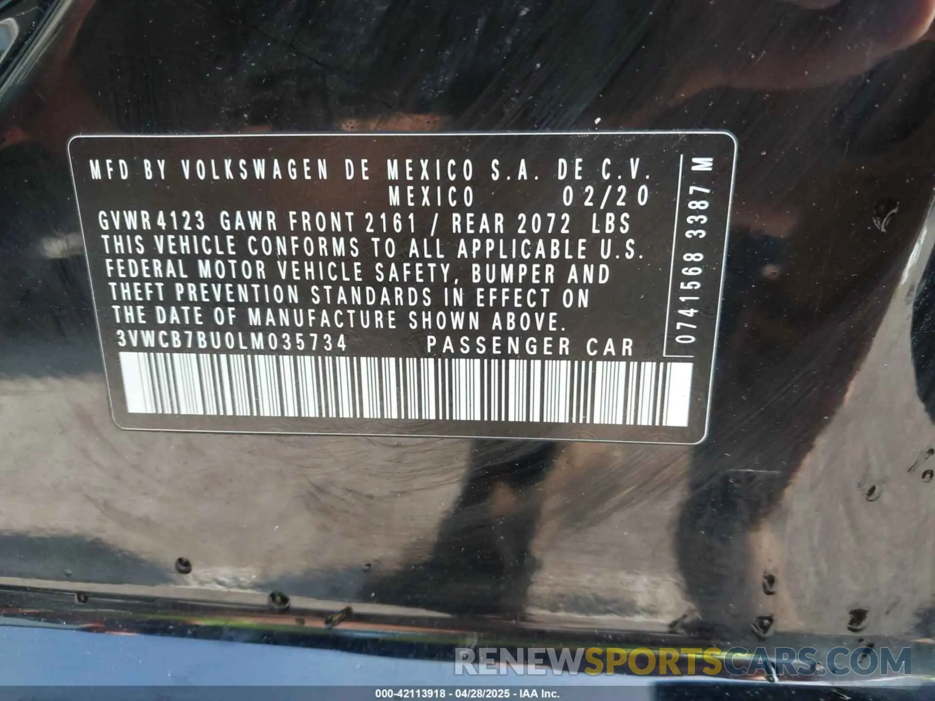 9 fotografías del automóvil dañado 3VWCB7BU0LM035734 VOLKSWAGEN JETTA 2020