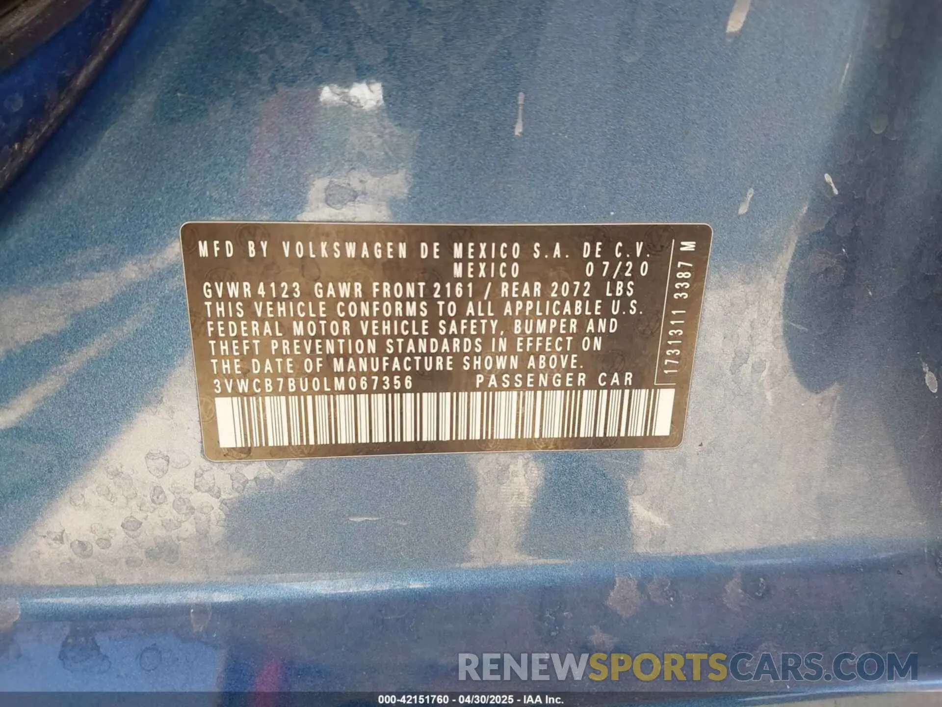 9 fotografías del automóvil dañado 3VWCB7BU0LM067356 VOLKSWAGEN JETTA 2020