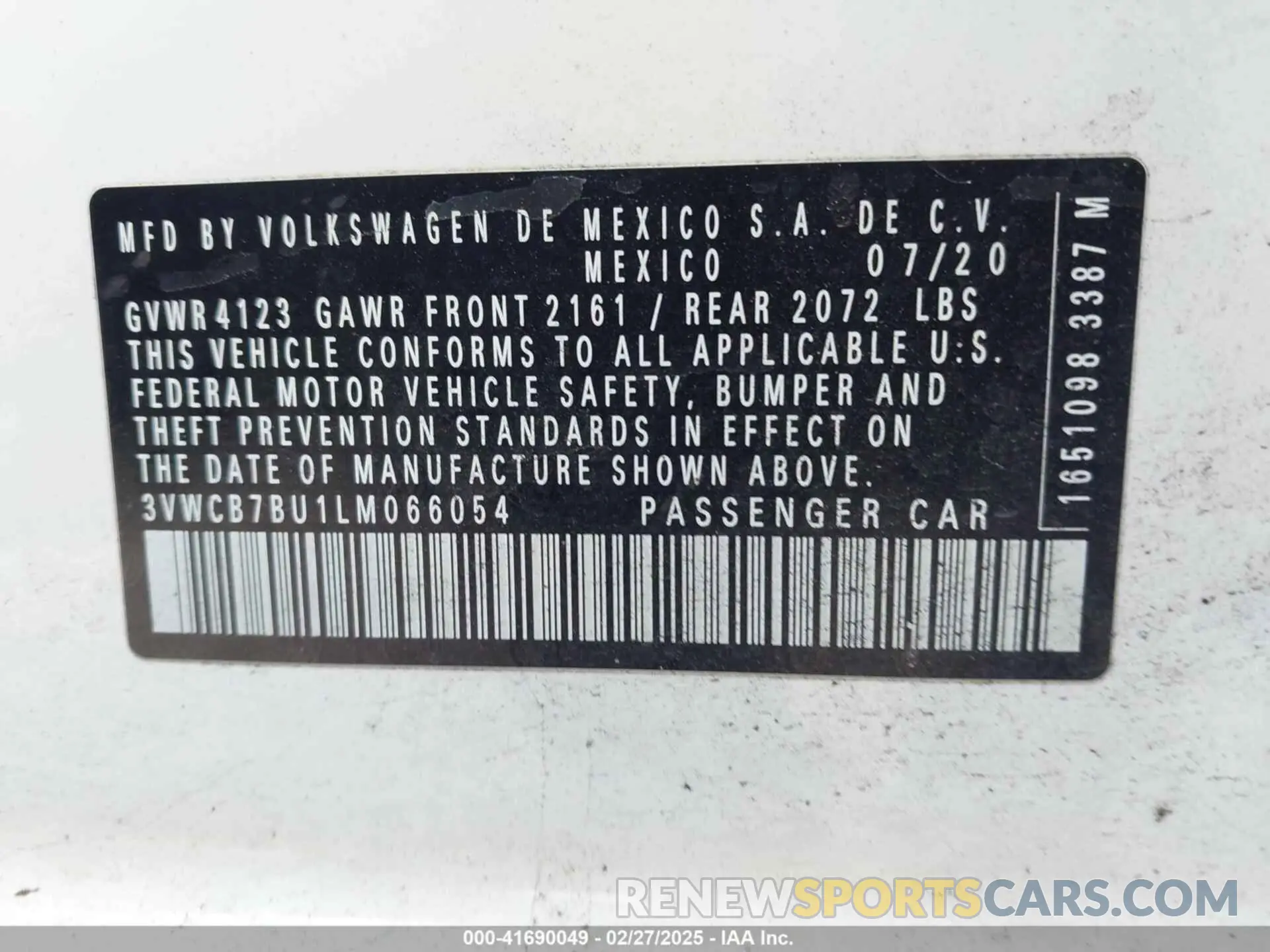 9 fotografías del automóvil dañado 3VWCB7BU1LM066054 VOLKSWAGEN JETTA 2020