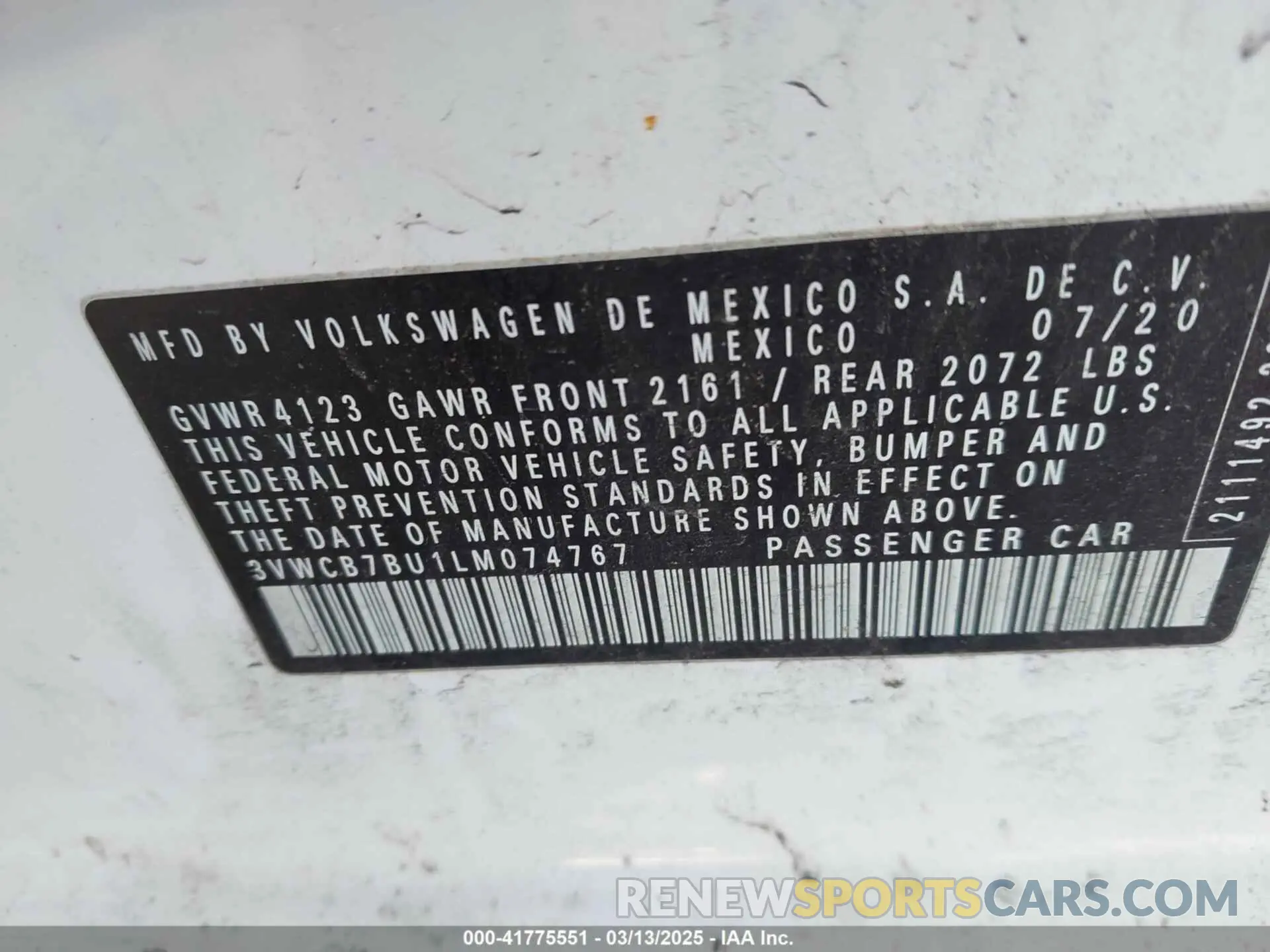 9 fotografías del automóvil dañado 3VWCB7BU1LM074767 VOLKSWAGEN JETTA 2020