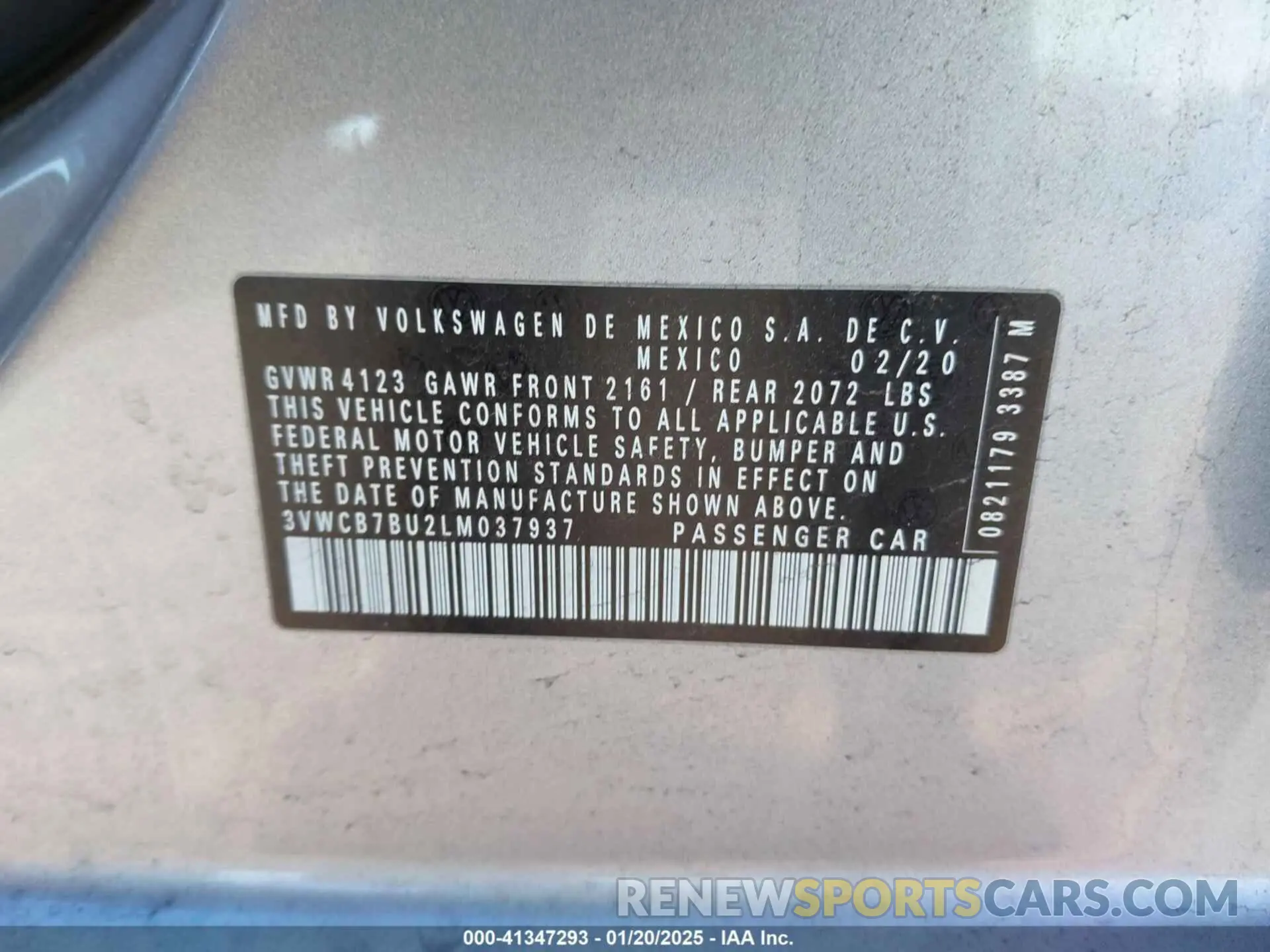 9 fotografías del automóvil dañado 3VWCB7BU2LM037937 VOLKSWAGEN JETTA 2020