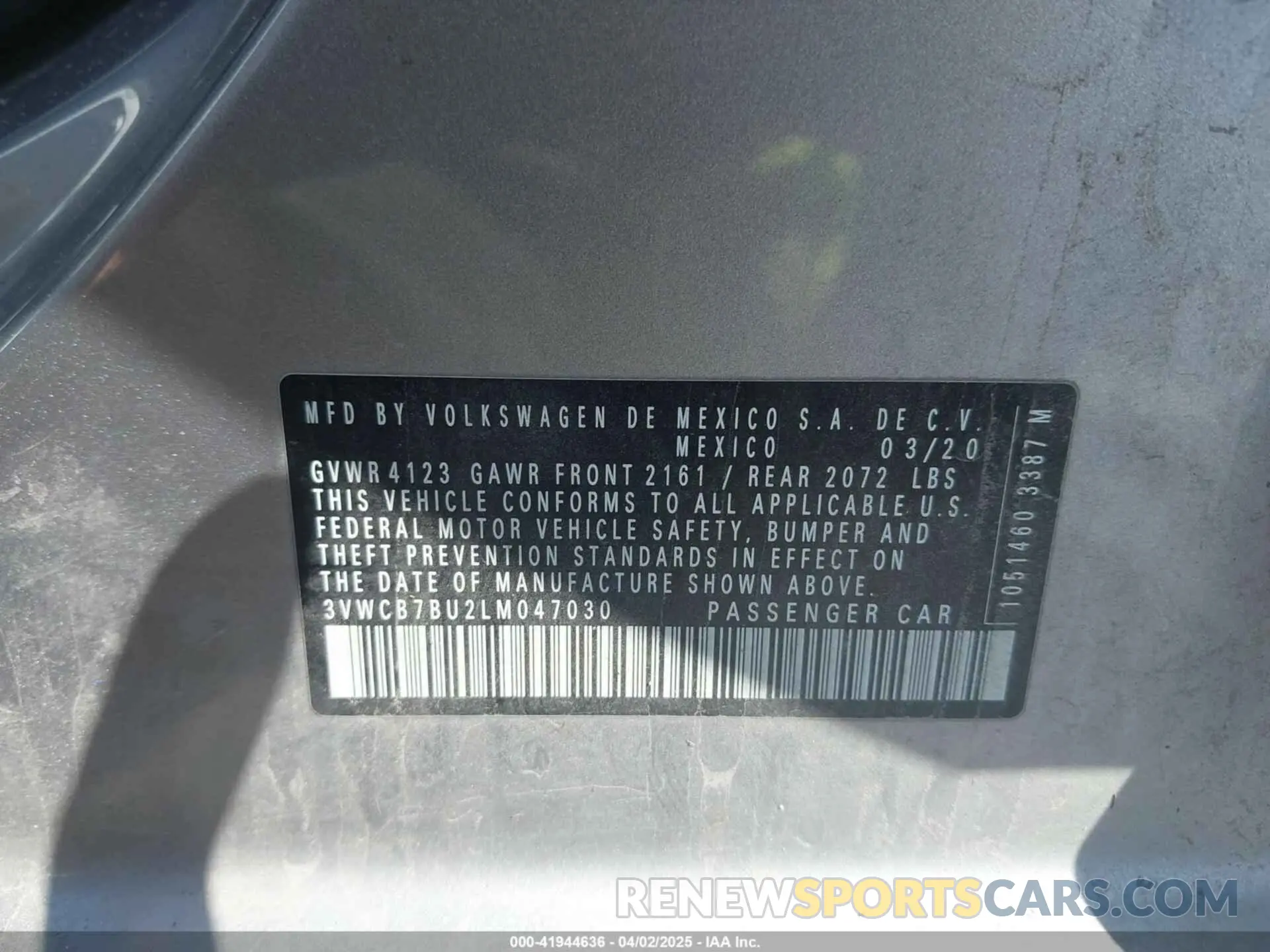 9 fotografías del automóvil dañado 3VWCB7BU2LM047030 VOLKSWAGEN JETTA 2020