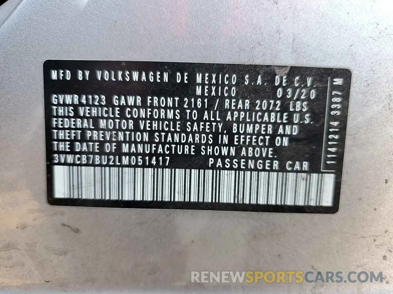 12 fotografías del automóvil dañado 3VWCB7BU2LM051417 VOLKSWAGEN JETTA 2020