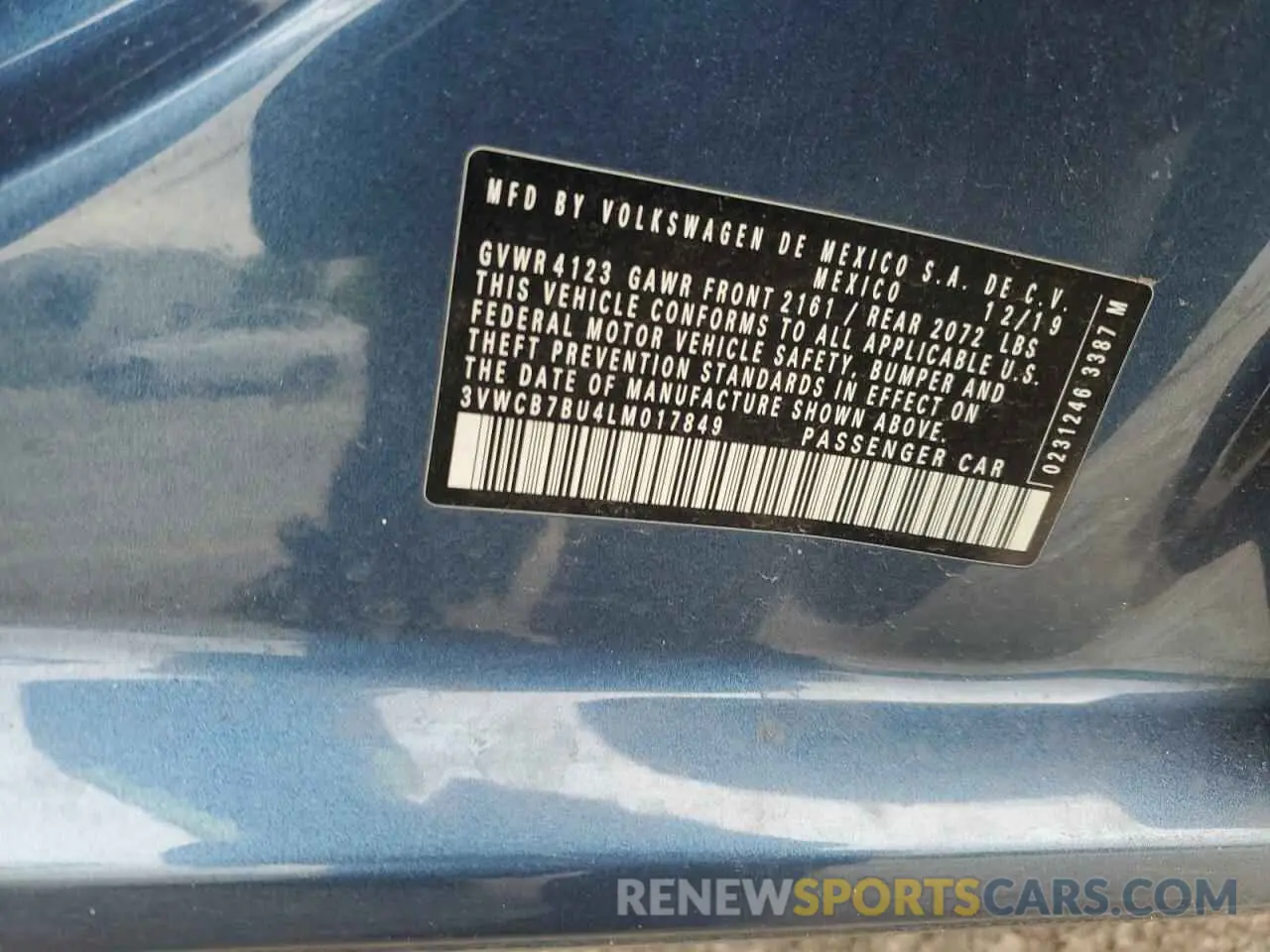 12 fotografías del automóvil dañado 3VWCB7BU4LM017849 VOLKSWAGEN JETTA 2020