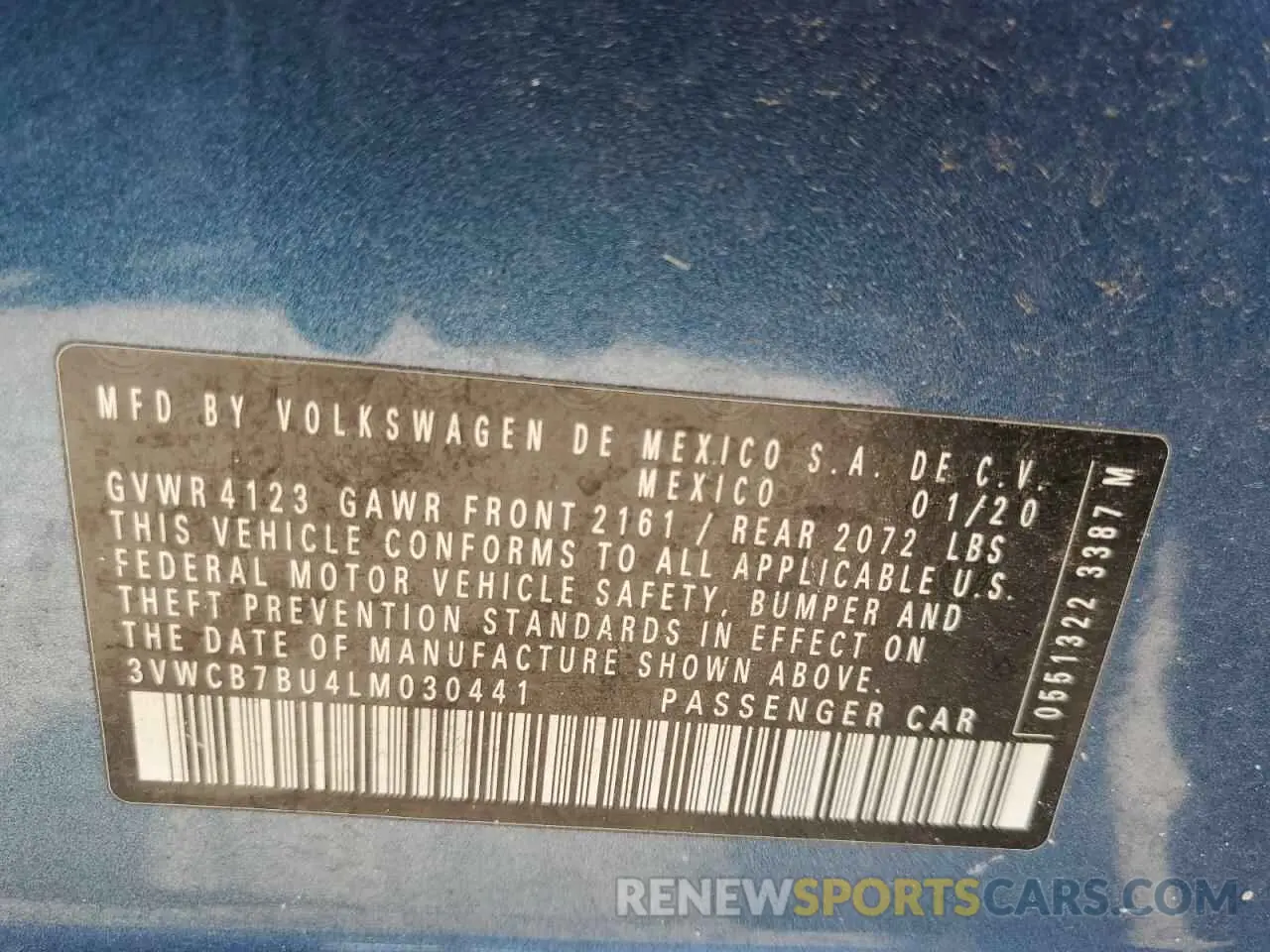 12 fotografías del automóvil dañado 3VWCB7BU4LM030441 VOLKSWAGEN JETTA 2020