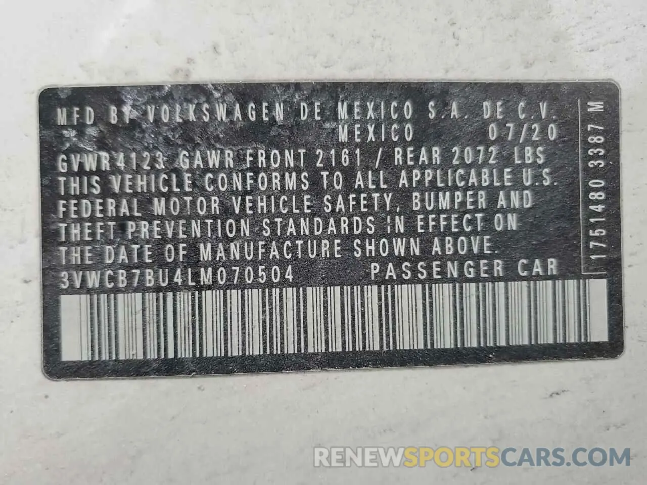 12 fotografías del automóvil dañado 3VWCB7BU4LM070504 VOLKSWAGEN JETTA 2020