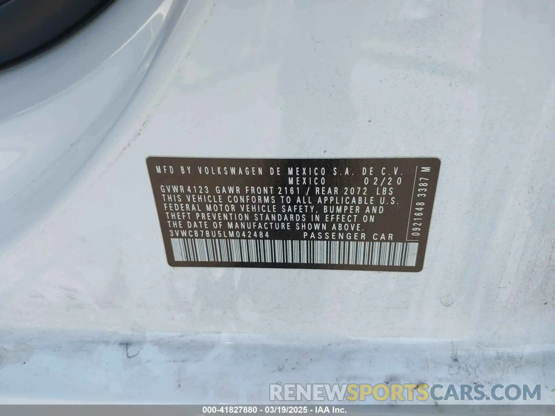 9 fotografías del automóvil dañado 3VWCB7BU5LM042484 VOLKSWAGEN JETTA 2020