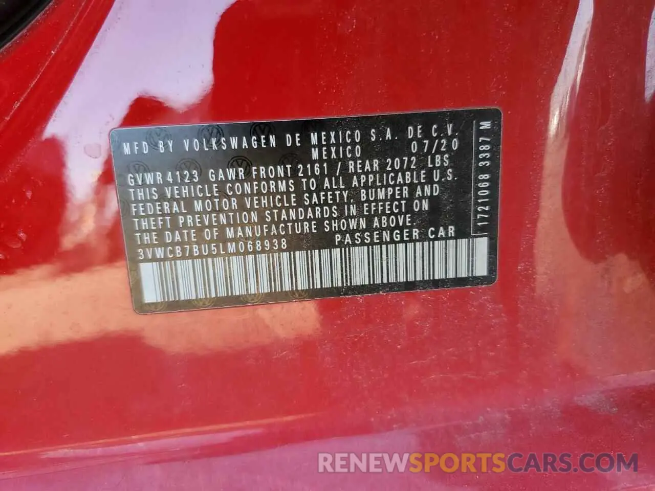 15 fotografías del automóvil dañado 3VWCB7BU5LM068938 VOLKSWAGEN JETTA 2020
