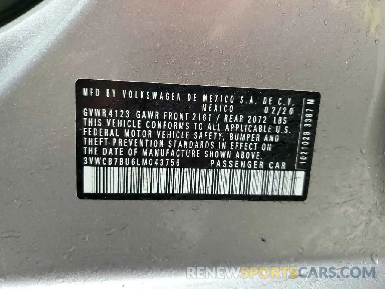 14 fotografías del automóvil dañado 3VWCB7BU6LM043756 VOLKSWAGEN JETTA 2020