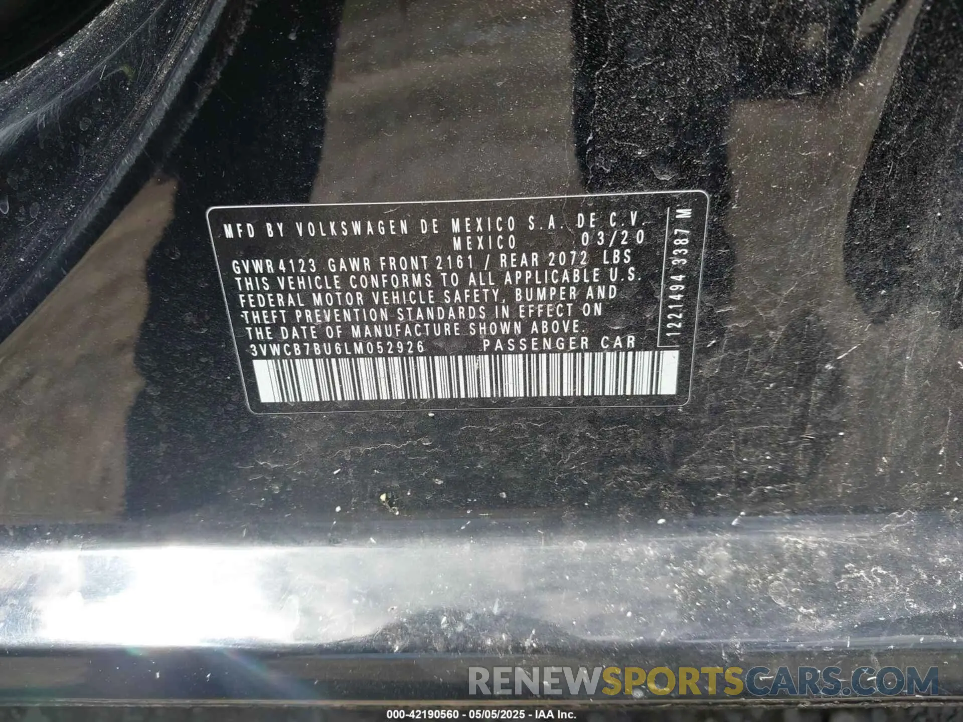 9 fotografías del automóvil dañado 3VWCB7BU6LM052926 VOLKSWAGEN JETTA 2020