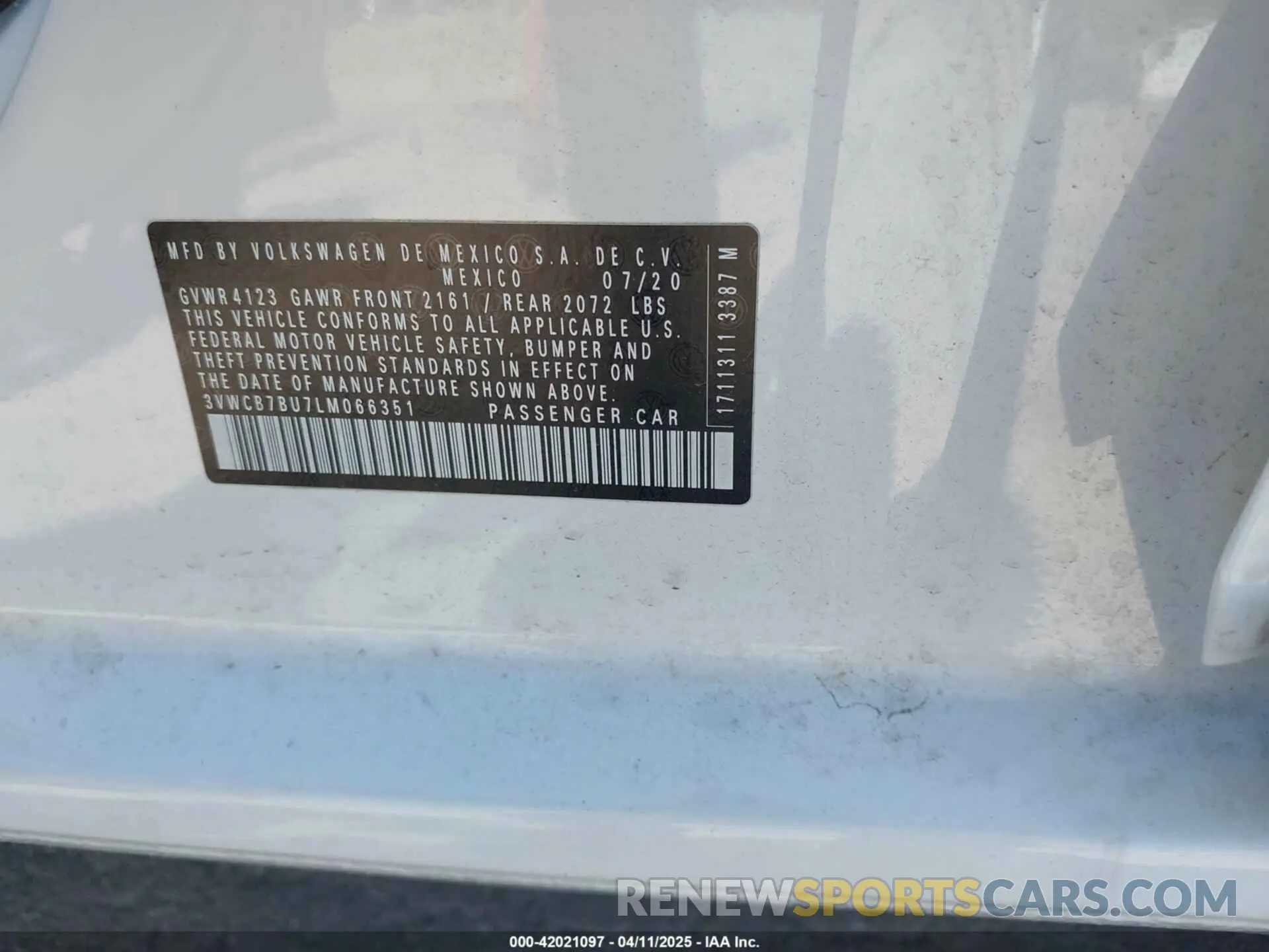 9 fotografías del automóvil dañado 3VWCB7BU7LM066351 VOLKSWAGEN JETTA 2020