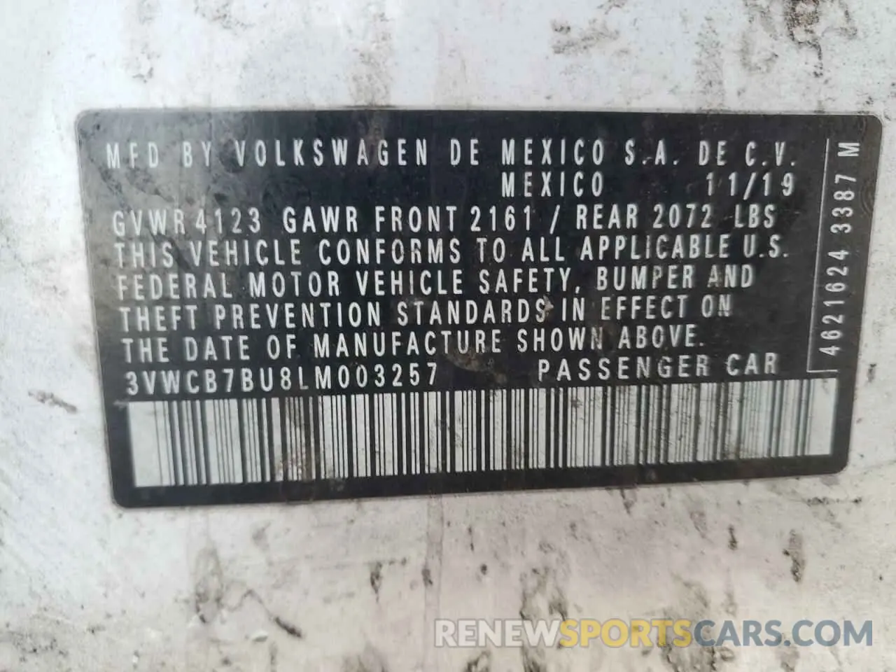 12 fotografías del automóvil dañado 3VWCB7BU8LM003257 VOLKSWAGEN JETTA 2020