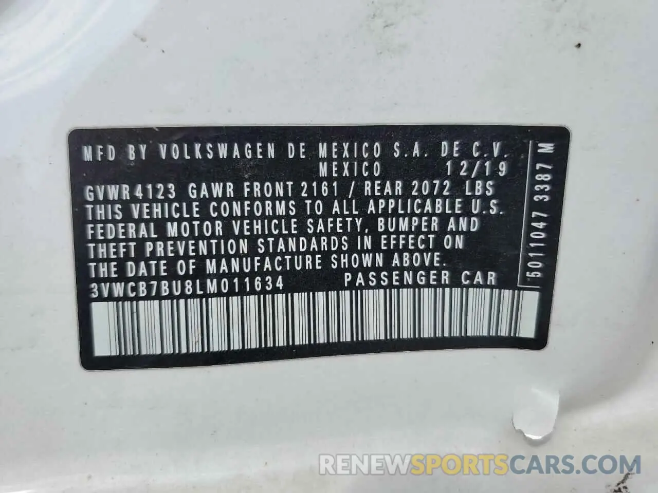 12 fotografías del automóvil dañado 3VWCB7BU8LM011634 VOLKSWAGEN JETTA 2020