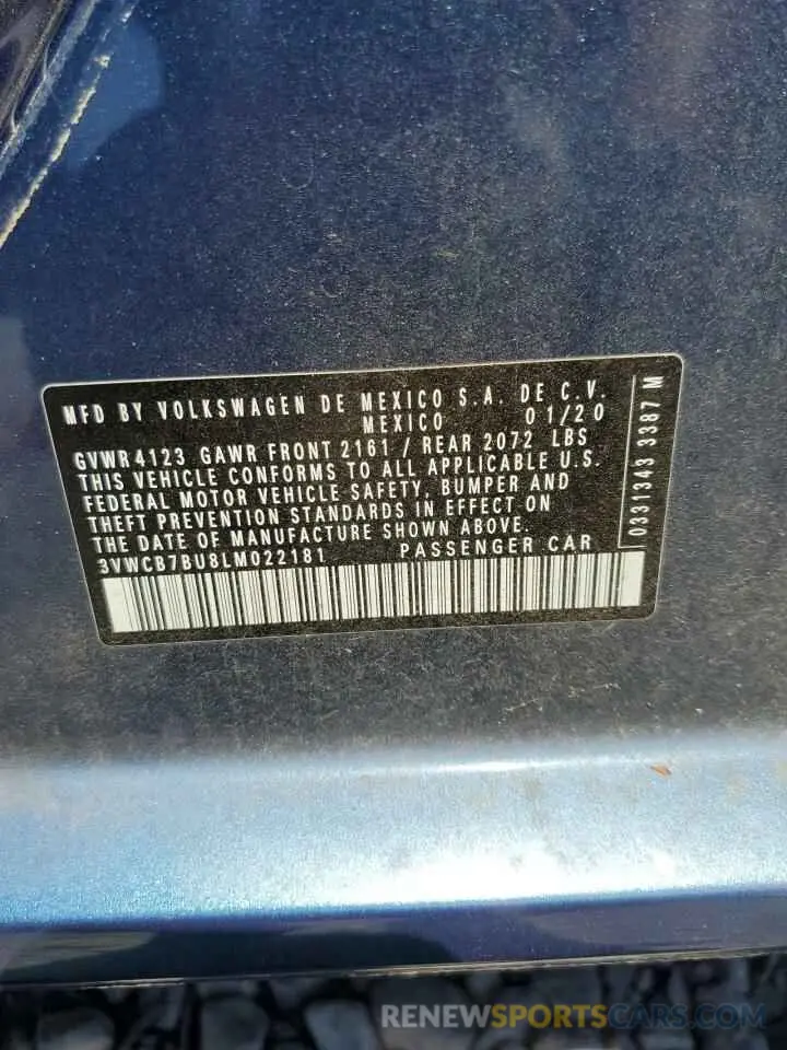 12 fotografías del automóvil dañado 3VWCB7BU8LM022181 VOLKSWAGEN JETTA 2020