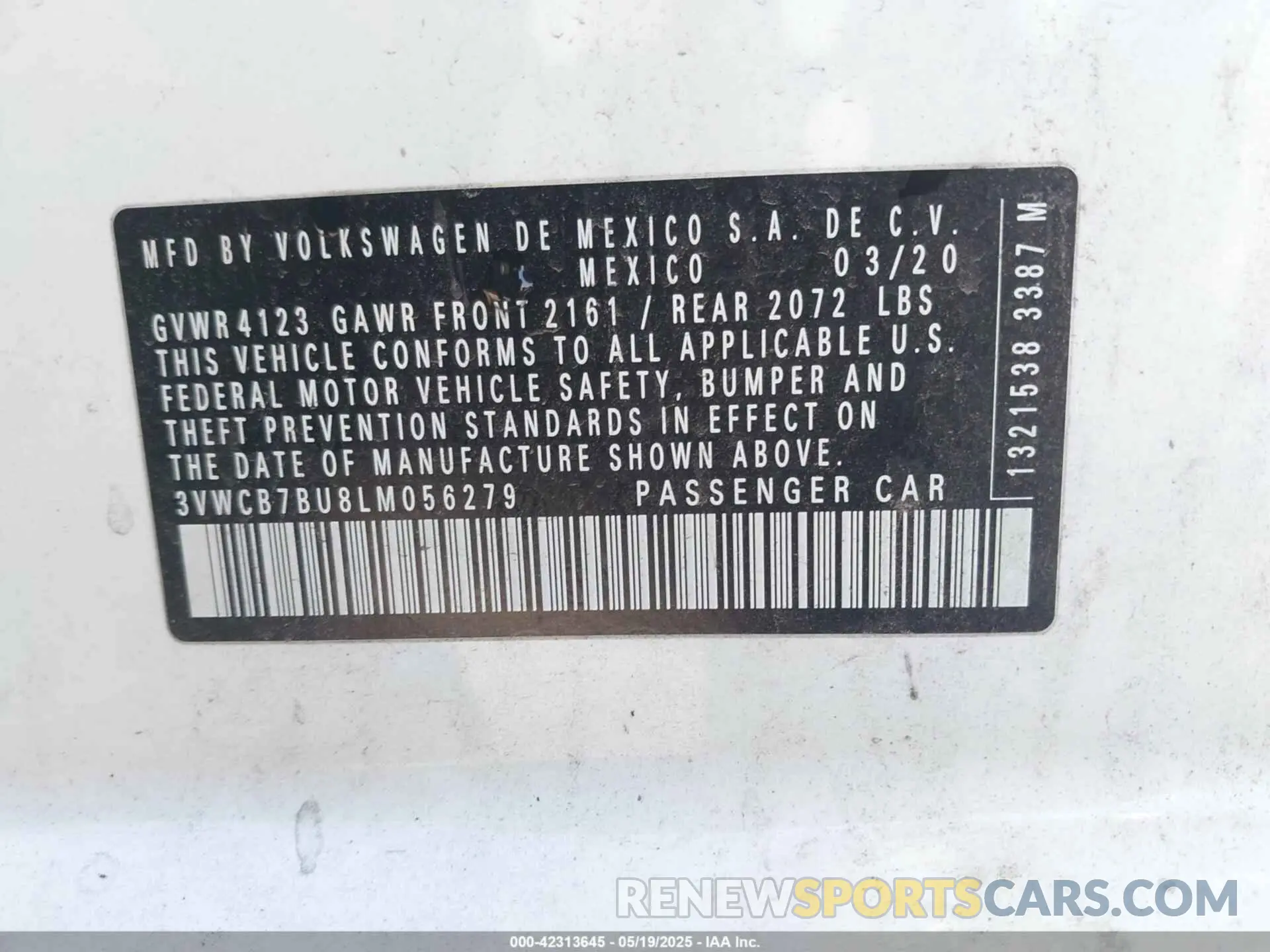 9 fotografías del automóvil dañado 3VWCB7BU8LM056279 VOLKSWAGEN JETTA 2020