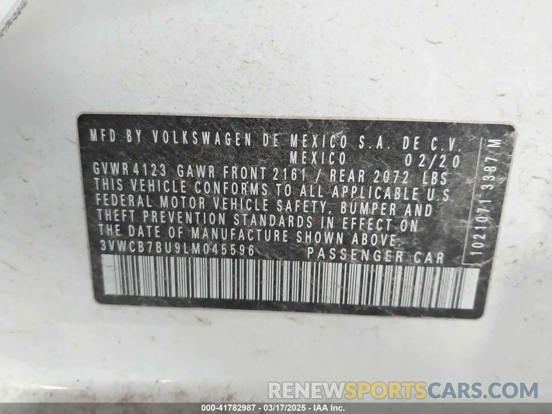 9 fotografías del automóvil dañado 3VWCB7BU9LM045596 VOLKSWAGEN JETTA 2020