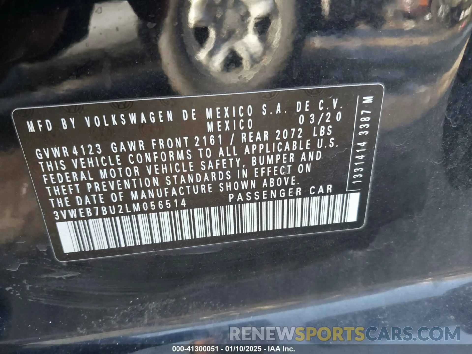 9 fotografías del automóvil dañado 3VWEB7BU2LM056514 VOLKSWAGEN JETTA 2020