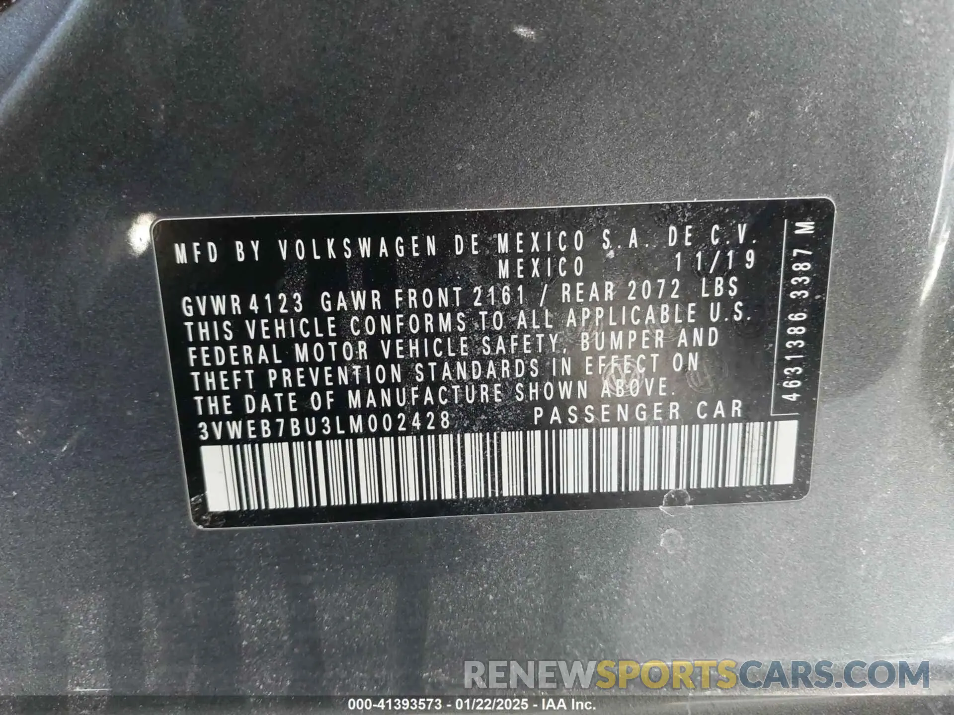 9 fotografías del automóvil dañado 3VWEB7BU3LM002428 VOLKSWAGEN JETTA 2020