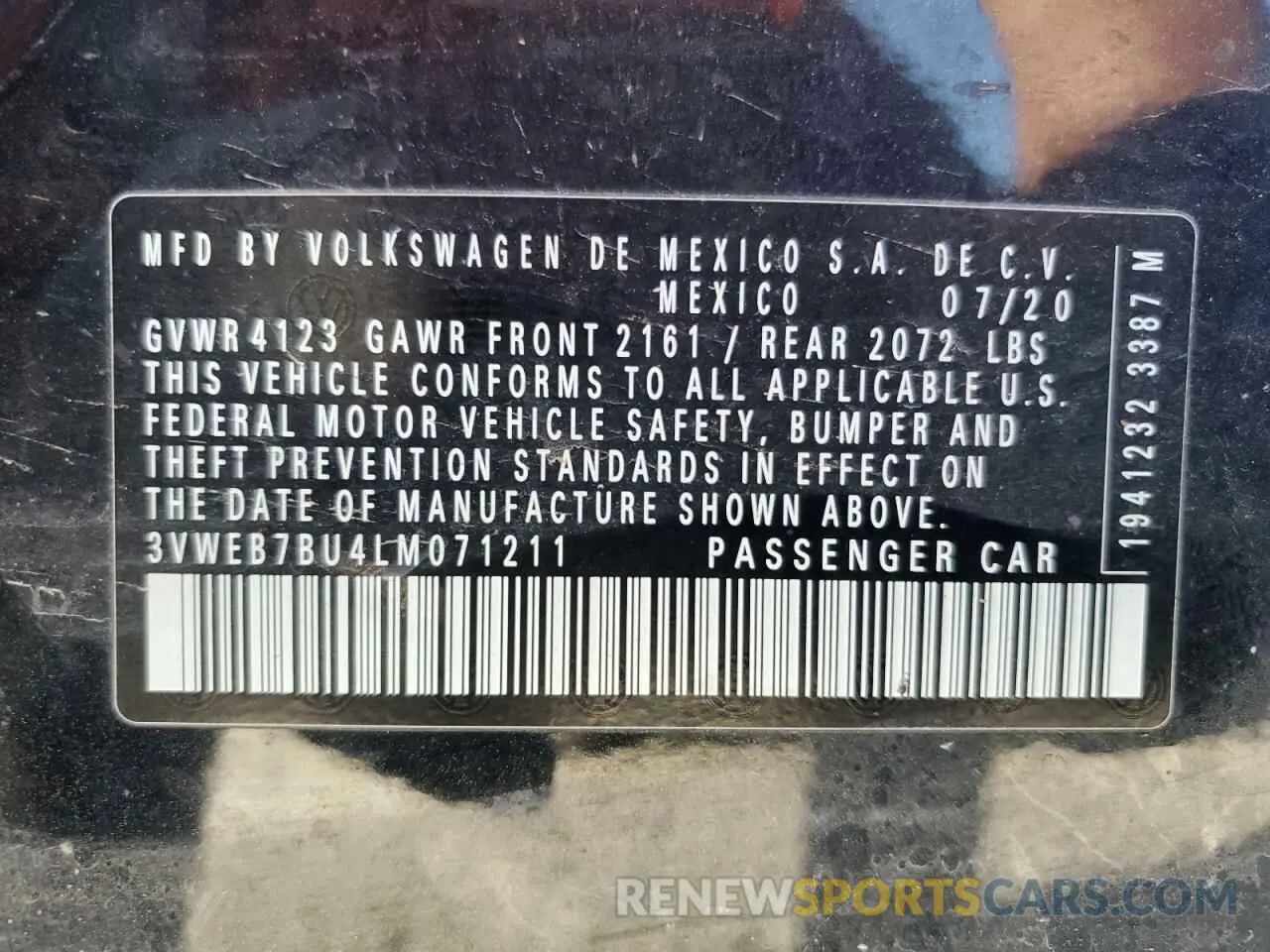 12 fotografías del automóvil dañado 3VWEB7BU4LM071211 VOLKSWAGEN JETTA 2020