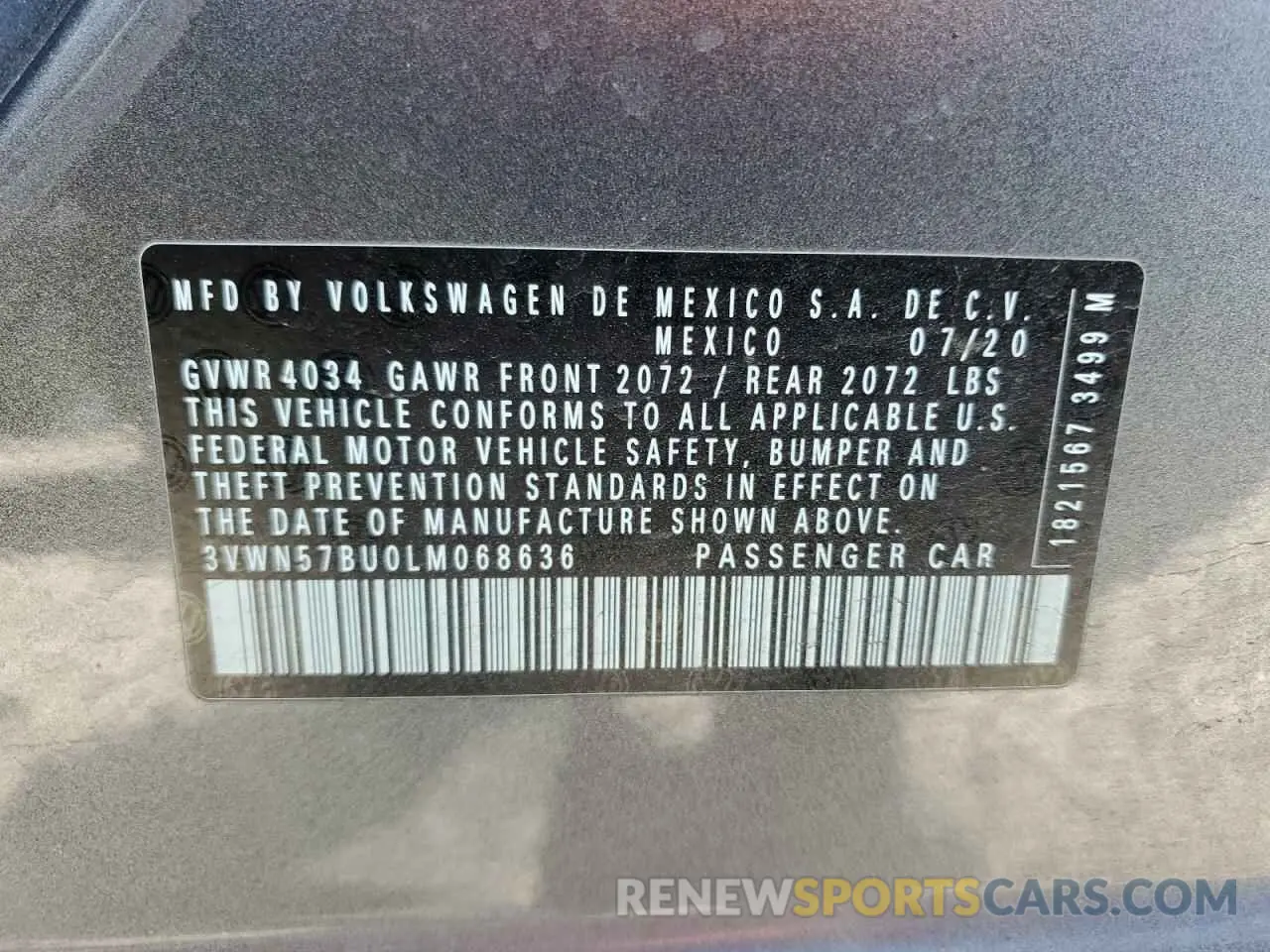 15 fotografías del automóvil dañado 3VWN57BU0LM068636 VOLKSWAGEN JETTA 2020