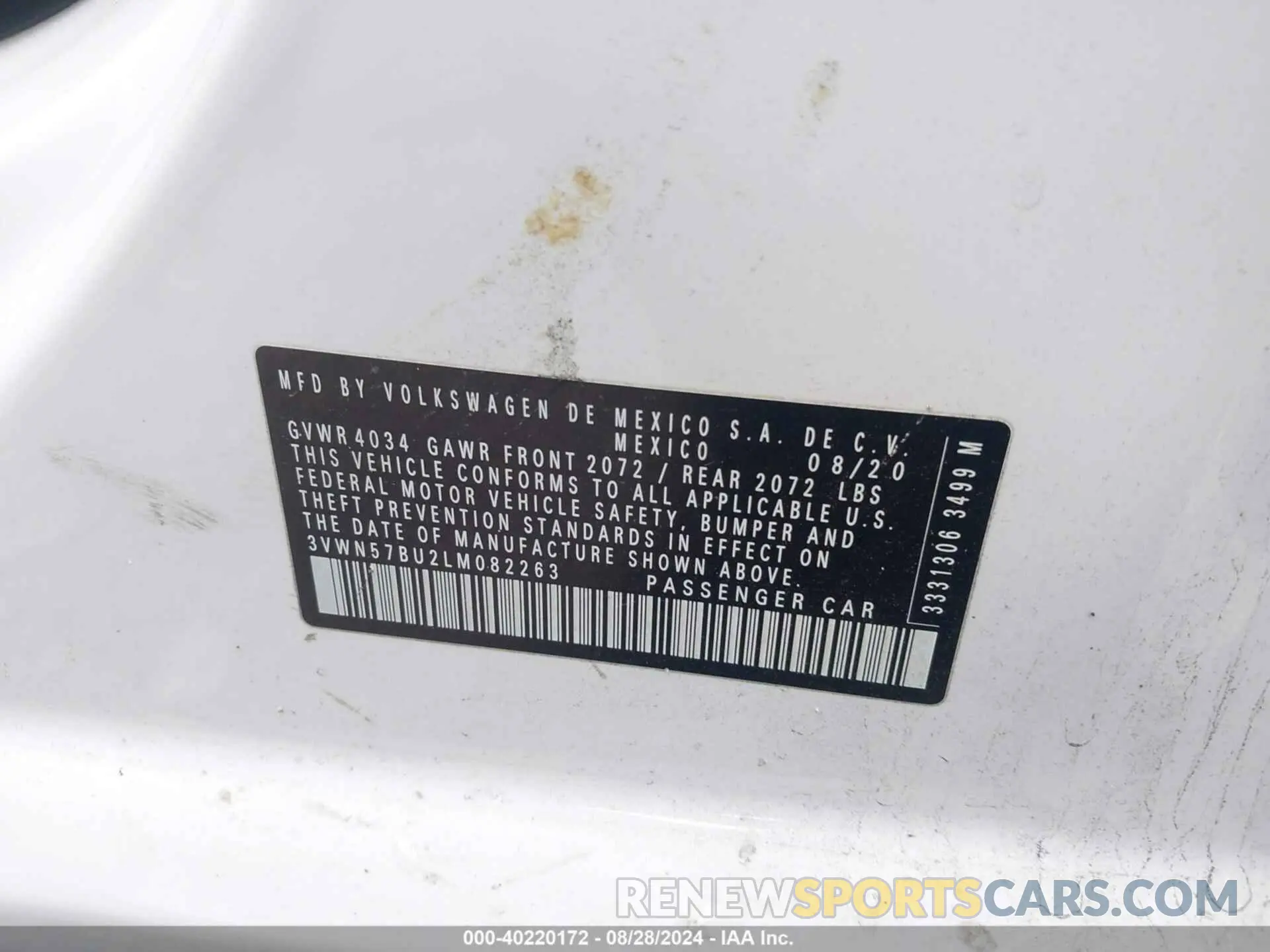 9 fotografías del automóvil dañado 3VWN57BU2LM082263 VOLKSWAGEN JETTA 2020