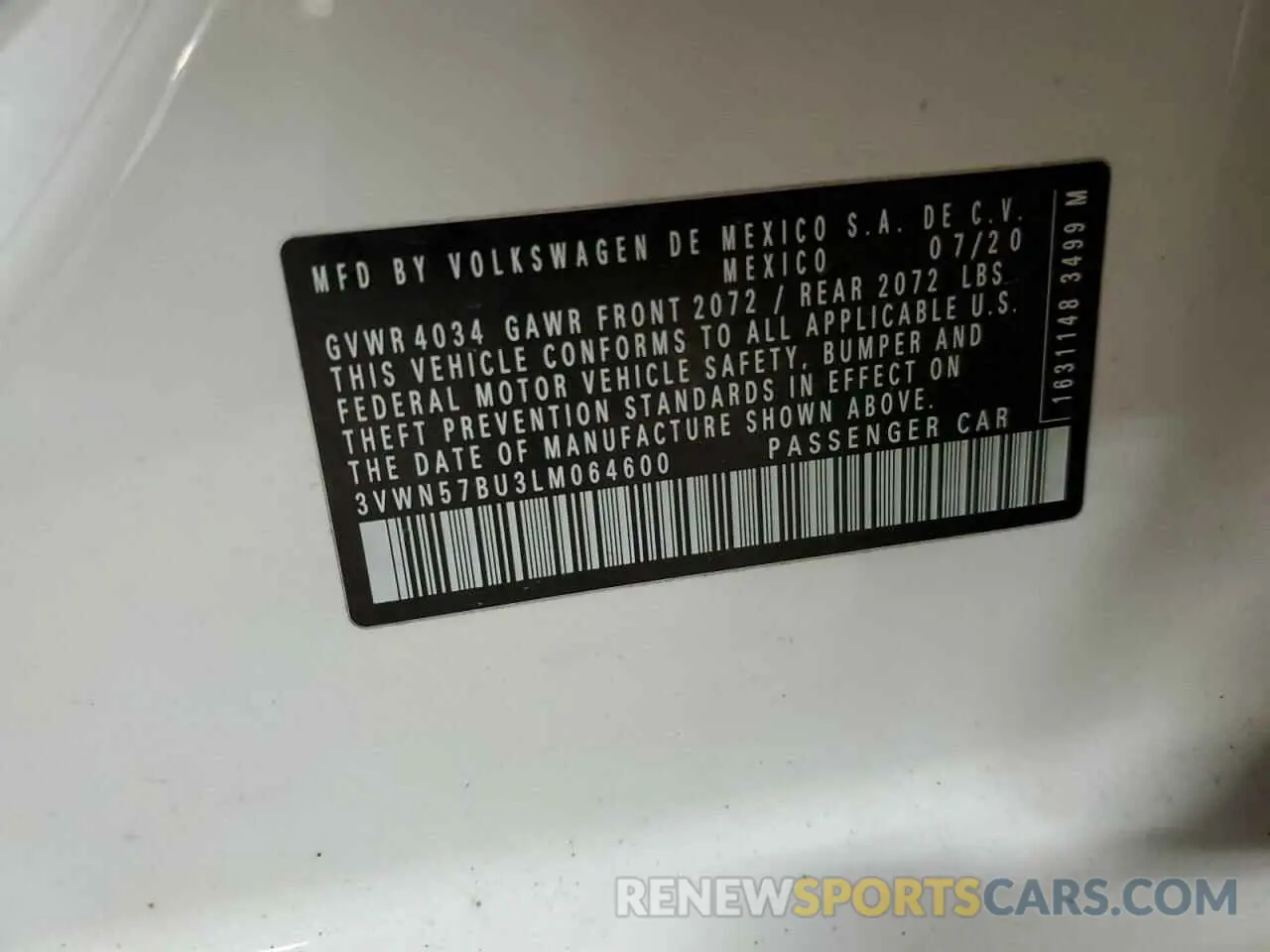 12 fotografías del automóvil dañado 3VWN57BU3LM064600 VOLKSWAGEN JETTA 2020