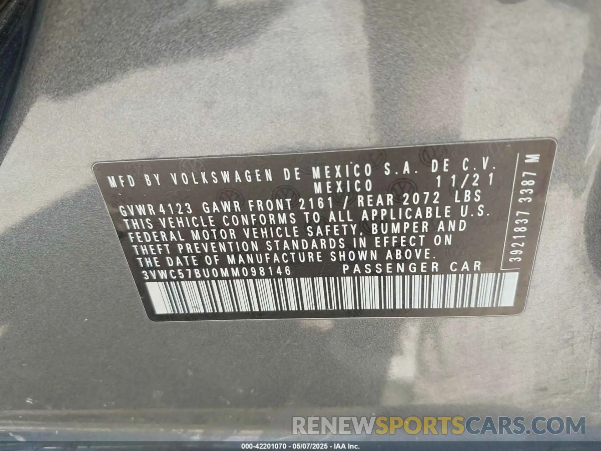 9 fotografías del automóvil dañado 3VWC57BU0MM098146 VOLKSWAGEN JETTA 2021