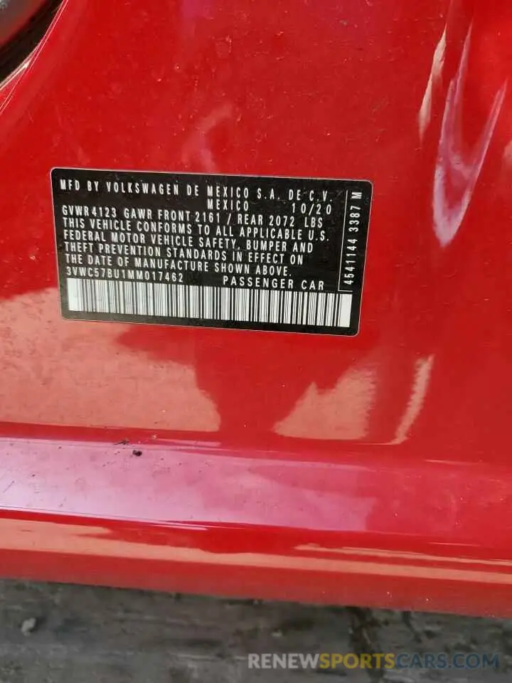 12 fotografías del automóvil dañado 3VWC57BU1MM017462 VOLKSWAGEN JETTA 2021