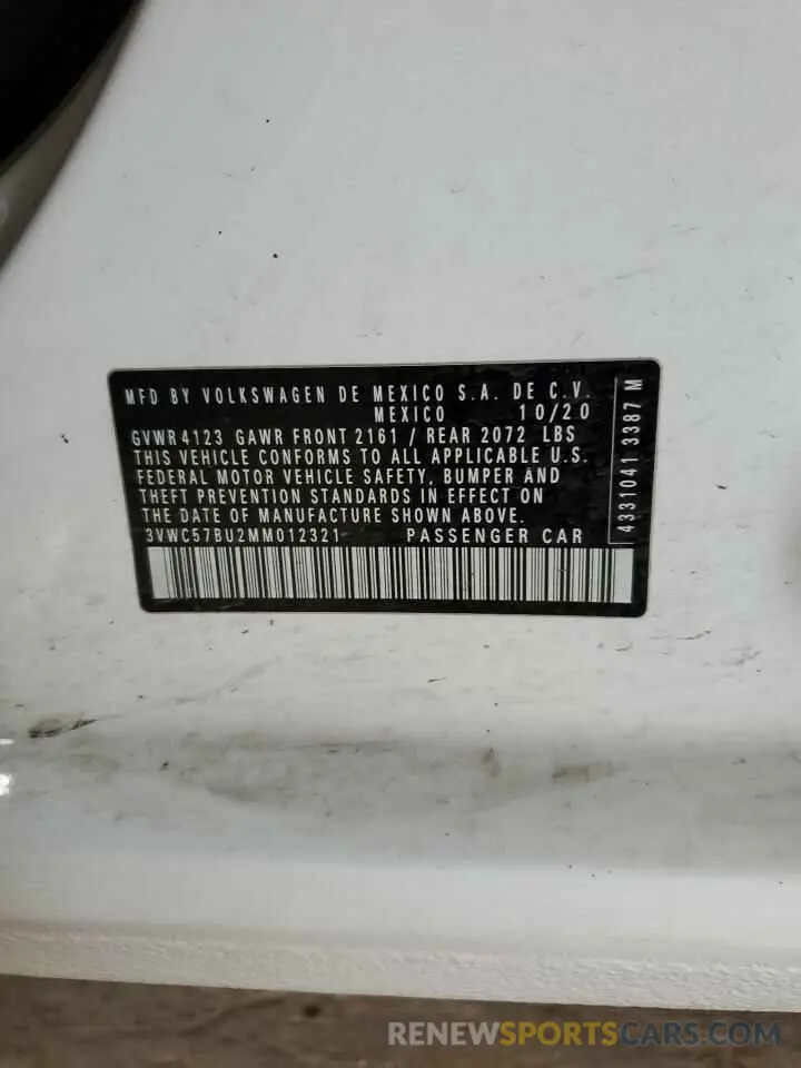 13 fotografías del automóvil dañado 3VWC57BU2MM012321 VOLKSWAGEN JETTA 2021