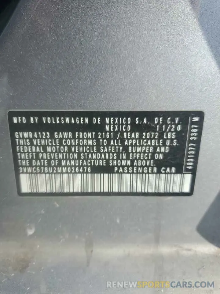 13 fotografías del automóvil dañado 3VWC57BU2MM026476 VOLKSWAGEN JETTA 2021